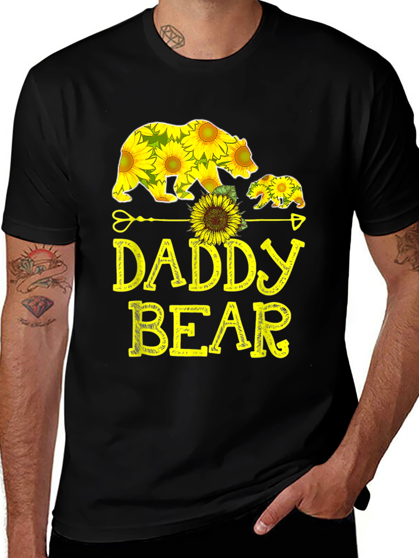 Daddy Bear Sunflower Graphic T-Shirt - Cute Family Apparel