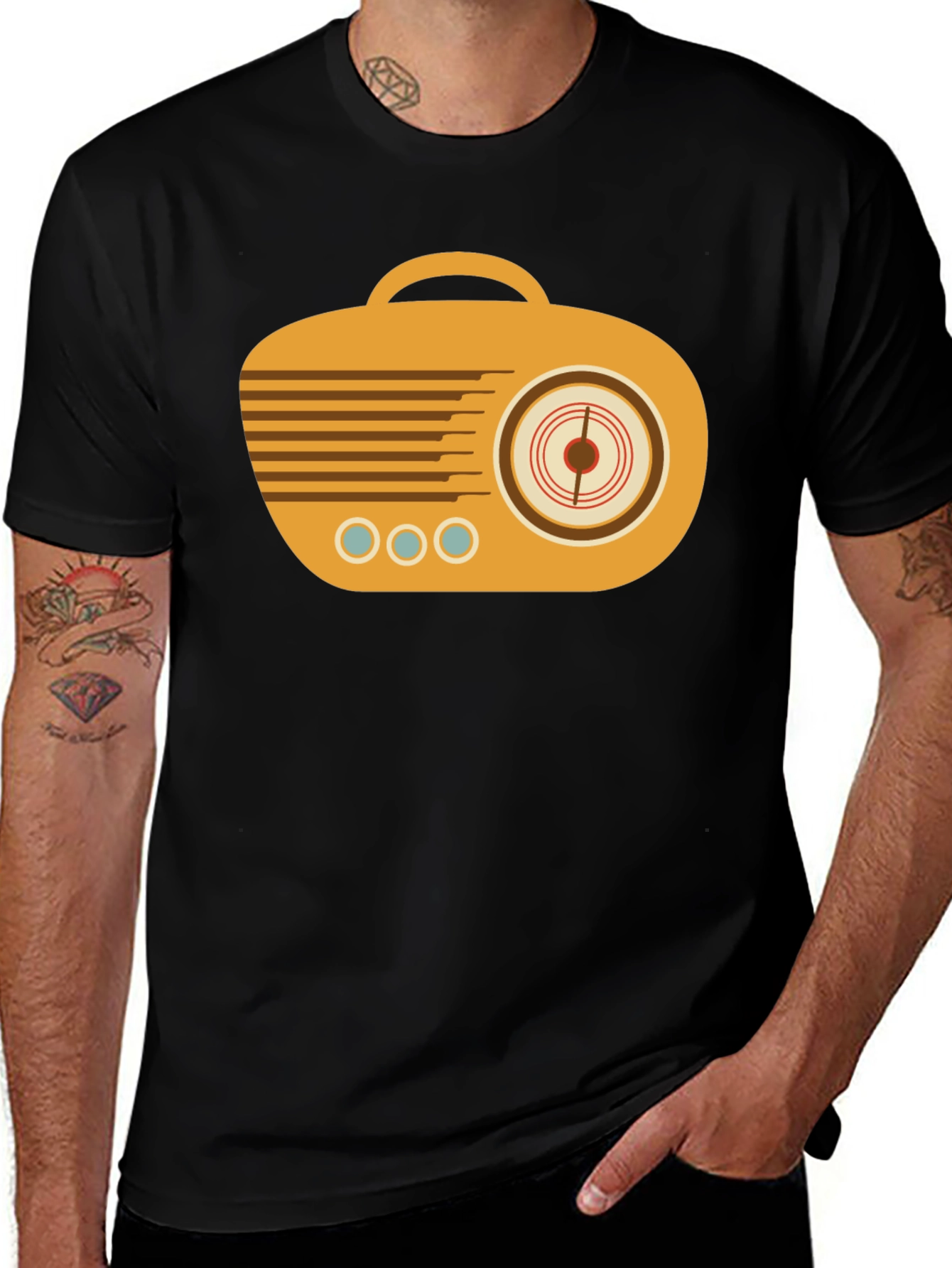 Variant 16 of Retro Radio Graphic Tee - Vintage Style Black T-Shirt