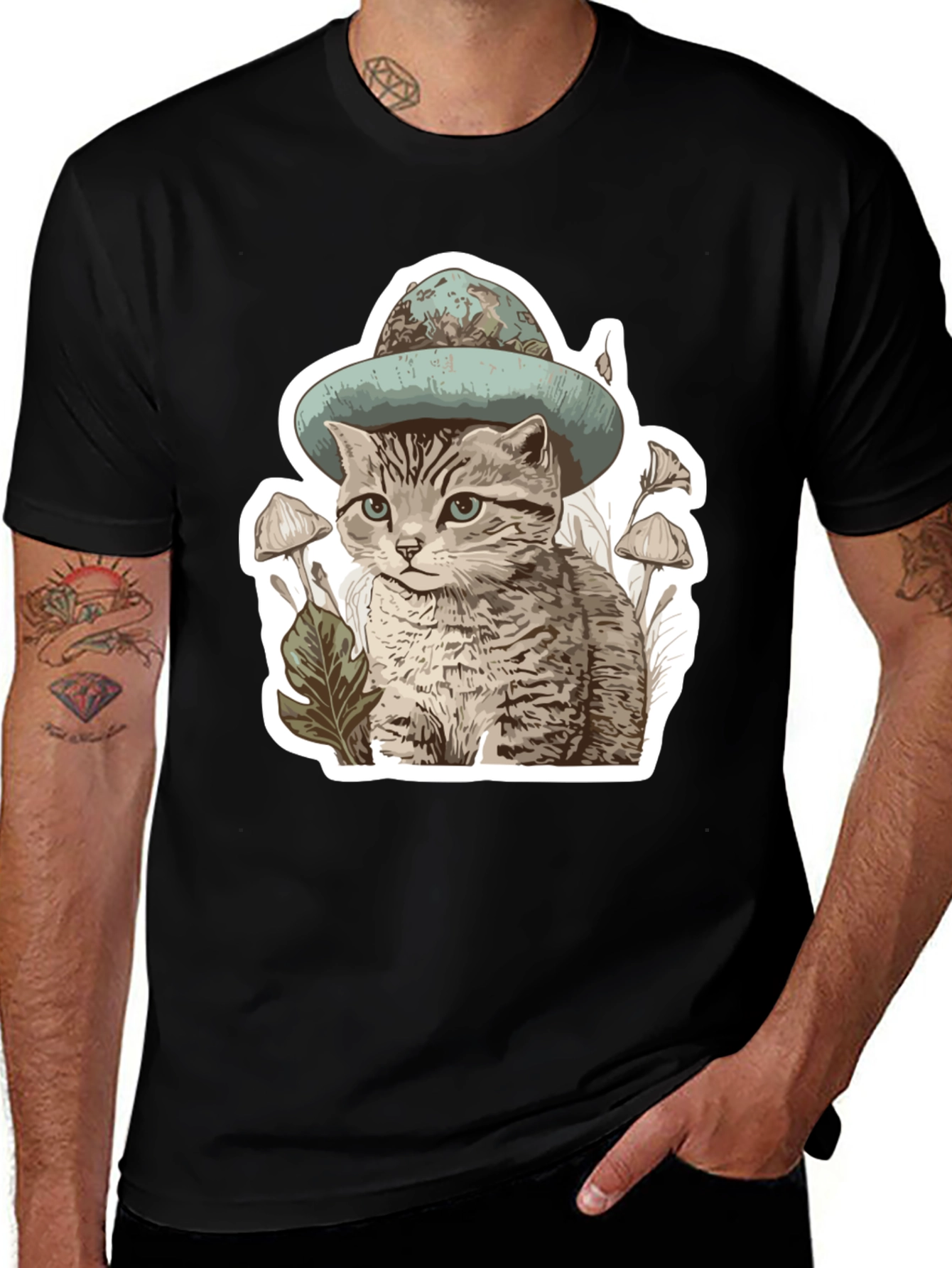 Variant 11 of Cat in Hat T-Shirt - Funky Graphic Tee