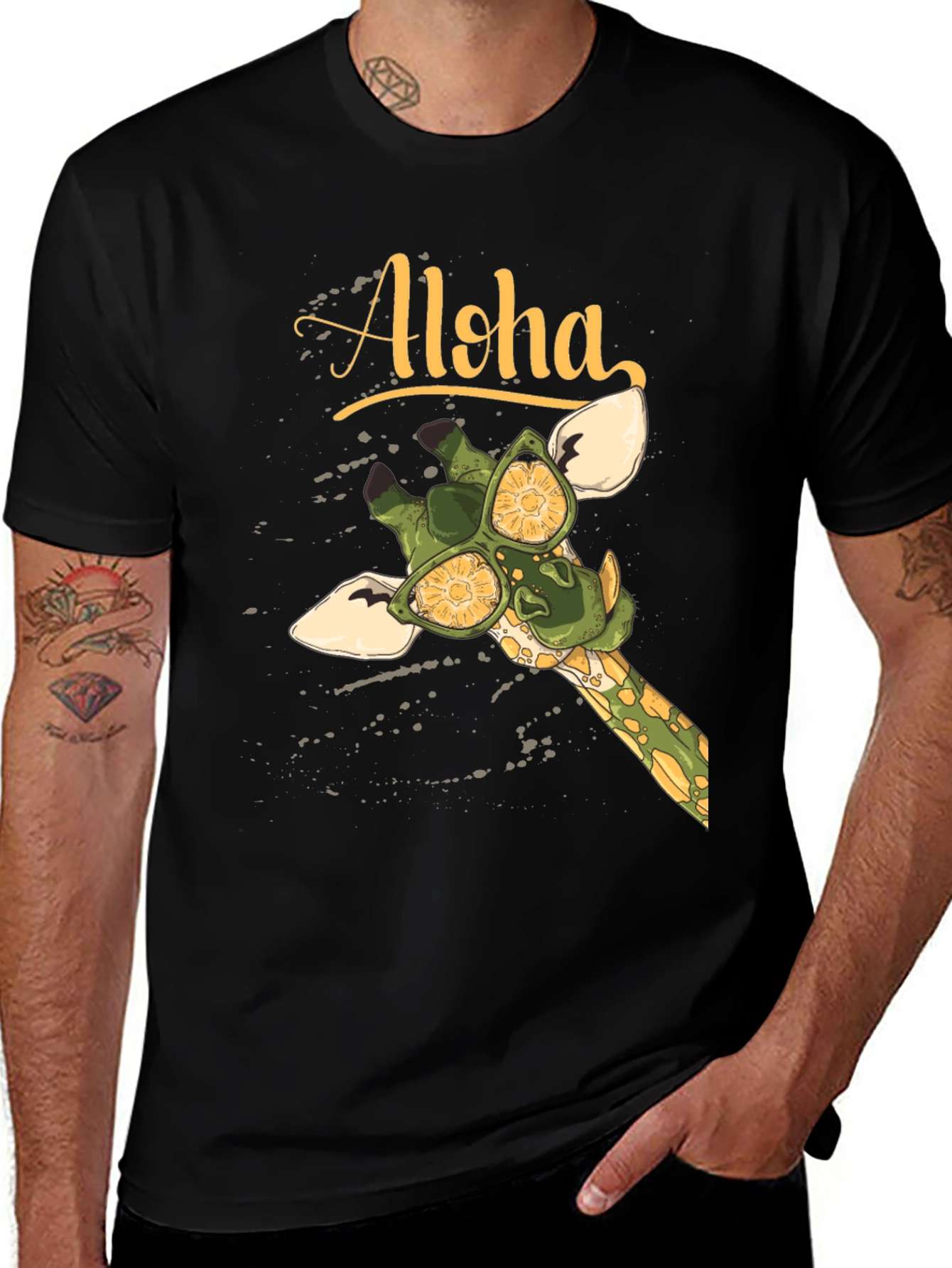 Black Aloha Giraffe Graphic T-Shirt main image