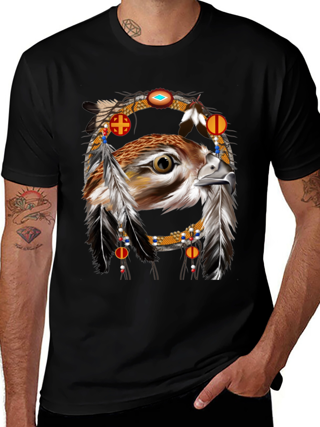 Variant 23 of Native American Hawk Dreamcatcher Graphic Tee