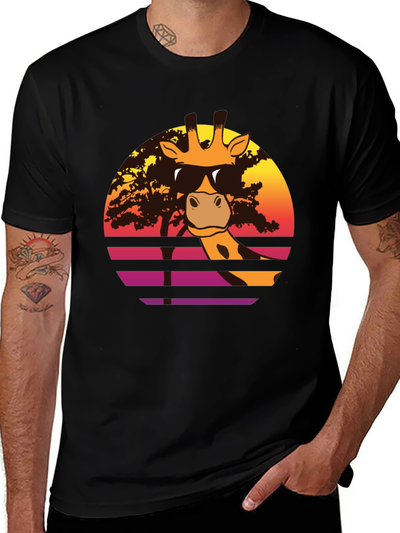 Variant 26 of Cool Giraffe Sunset T-Shirt - Retro Animal Tee