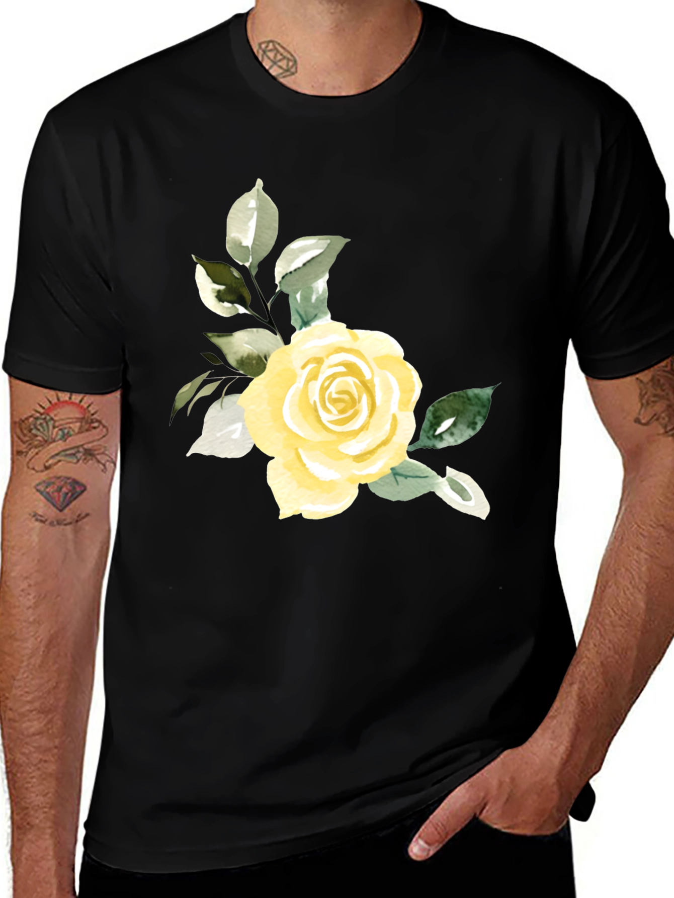 Variant 6 of Black T-Shirt with Yellow Rose Graphic