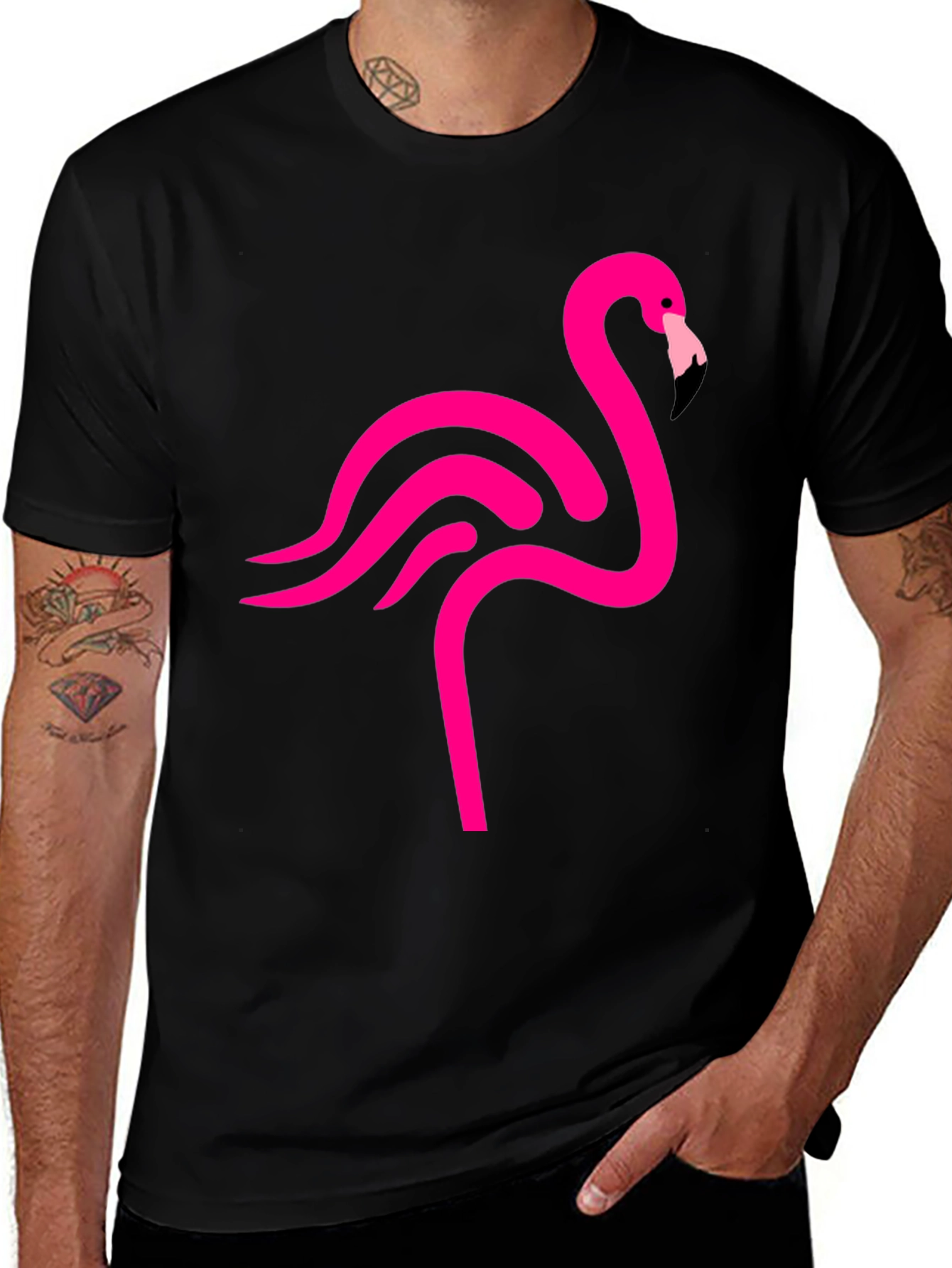 Variant 22 of Stylish Black T-Shirt with Pink Flamingo Design