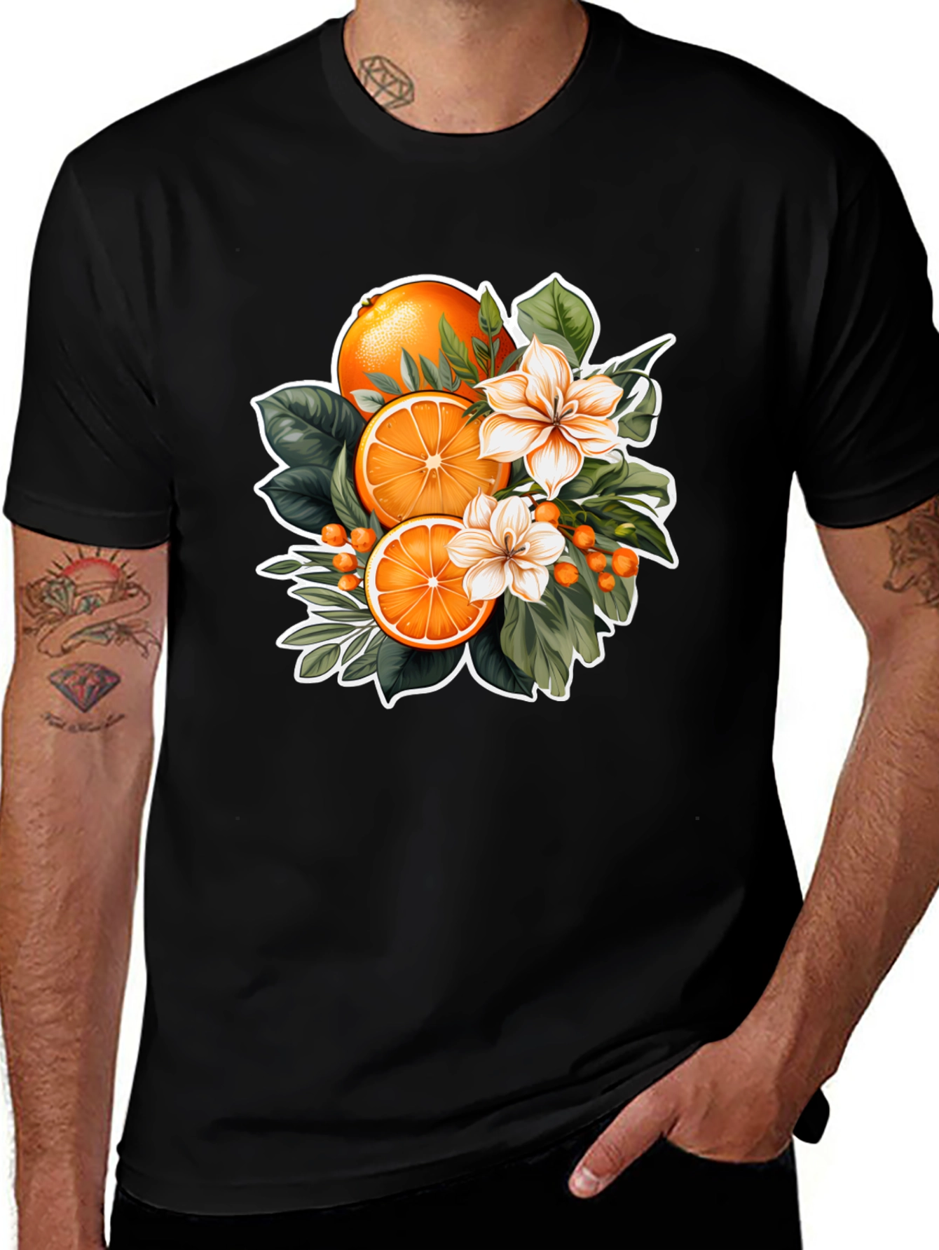 Black Orange Blossom Graphic Black T-Shirt main image
