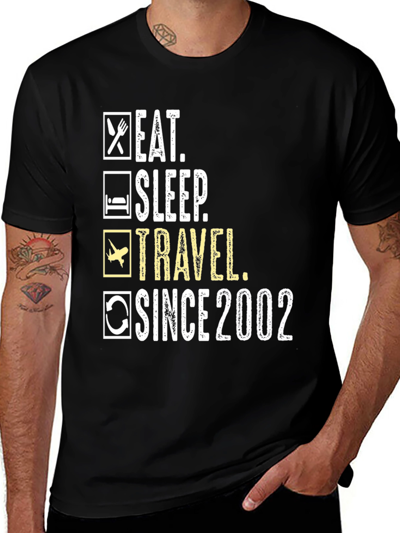 Black Eat Sleep Travel Since 2002 T-Shirt main image