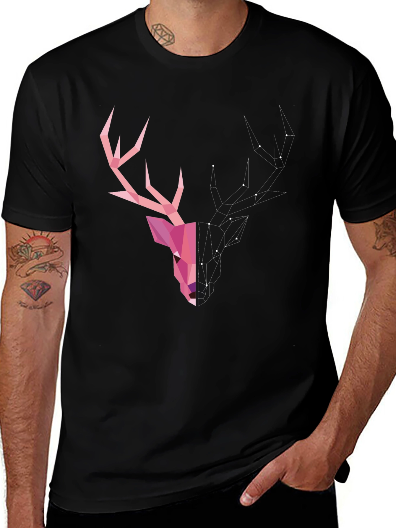 Variant 14 of Geometric Deer Head Graphic T-Shirt - Modern Artistic Design