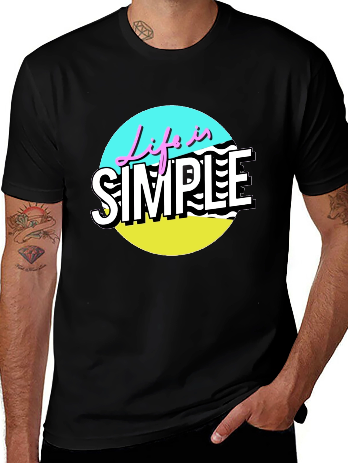 Variant 13 of Life is Simple Graphic Tee - Retro Style Black T-Shirt