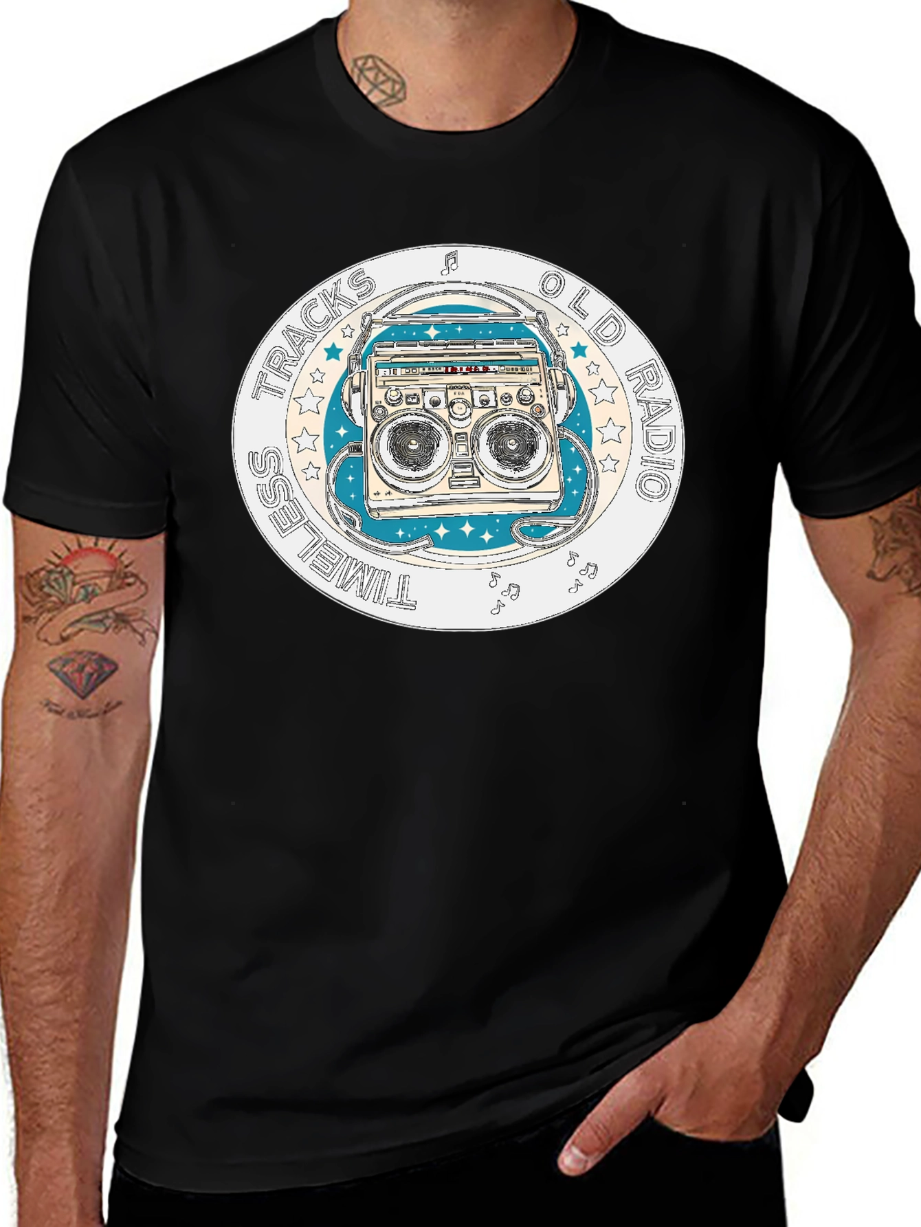 Variant 12 of Timeless Tracks Old Radio Black Graphic T-Shirt