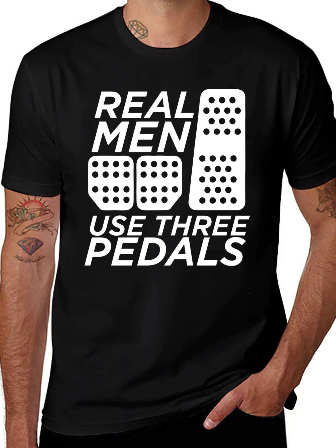 Variant 8 of Real Men Use Three Pedals Black Graphic Tee