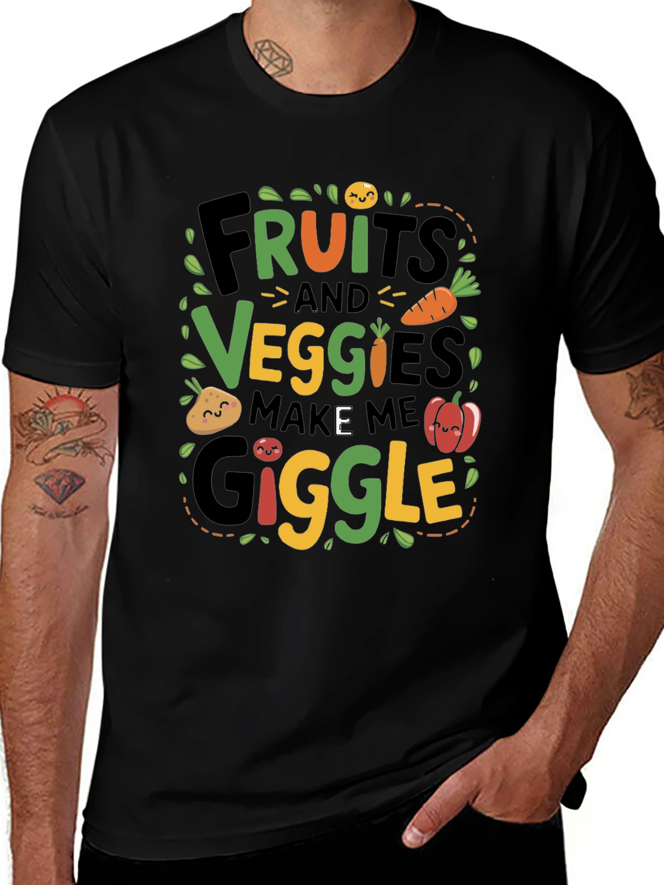 Fruits & Veggies Graphic Tee - Make Me Giggle Black T-Shirt