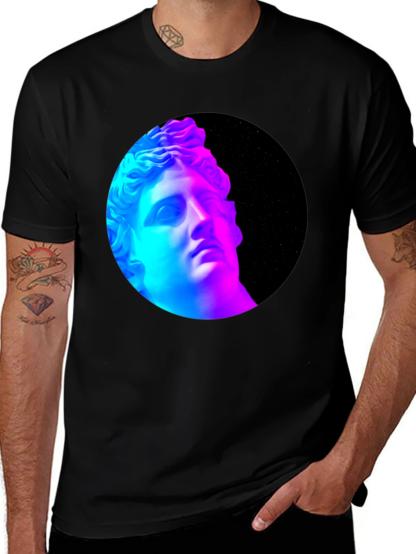 Variant 5 of Sculpture Vaporwave T-Shirt - Black Cotton Graphic Tee