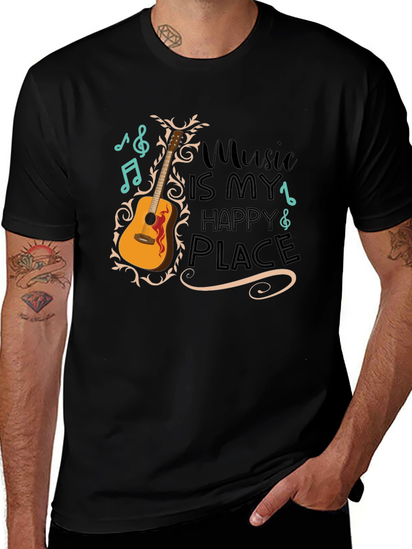 Variant 18 of Music Is My Happy Place Guitar Graphic T-Shirt