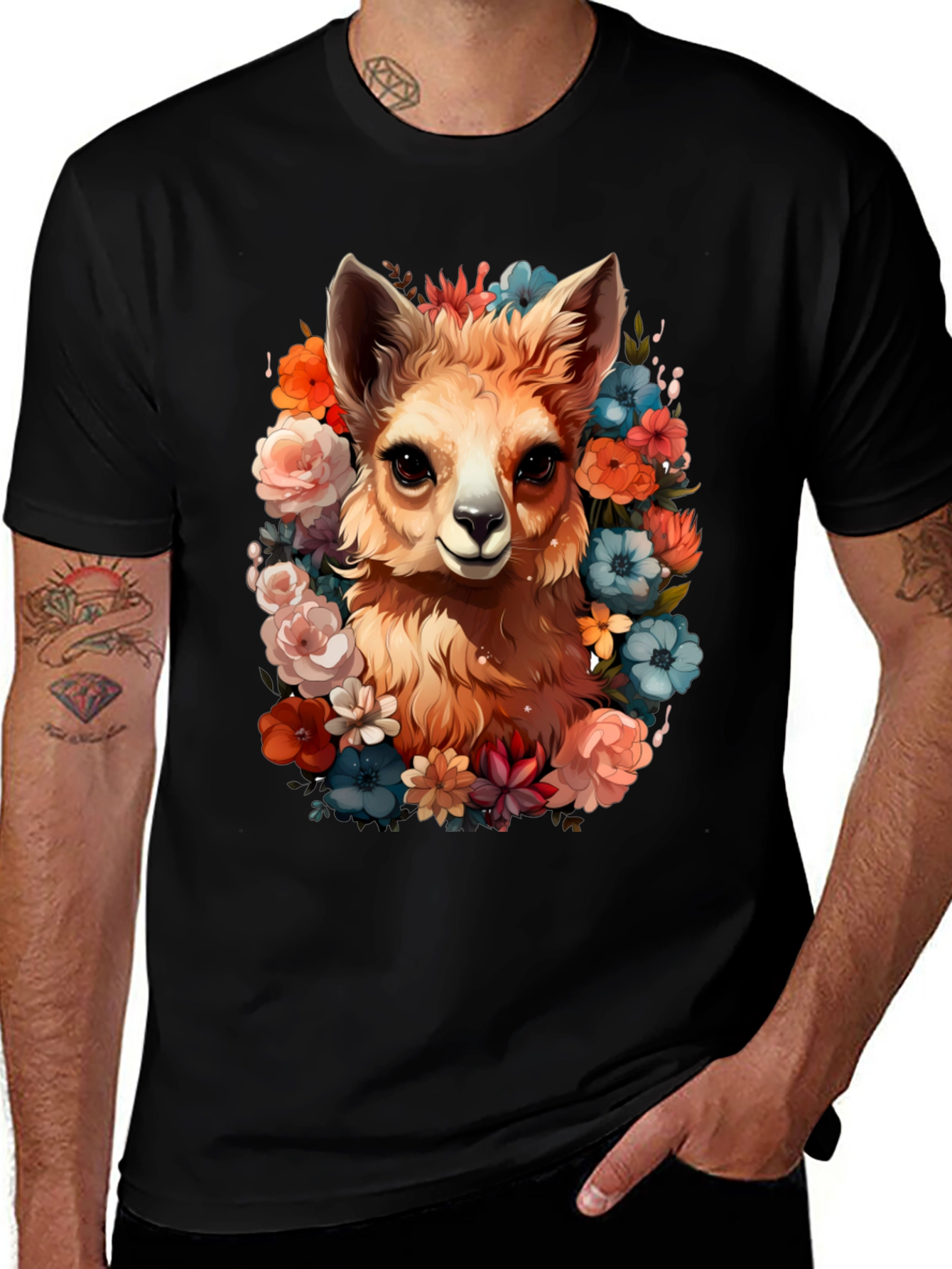 Variant 25 of Floral Llama Graphic Tee - Stylish Comfort