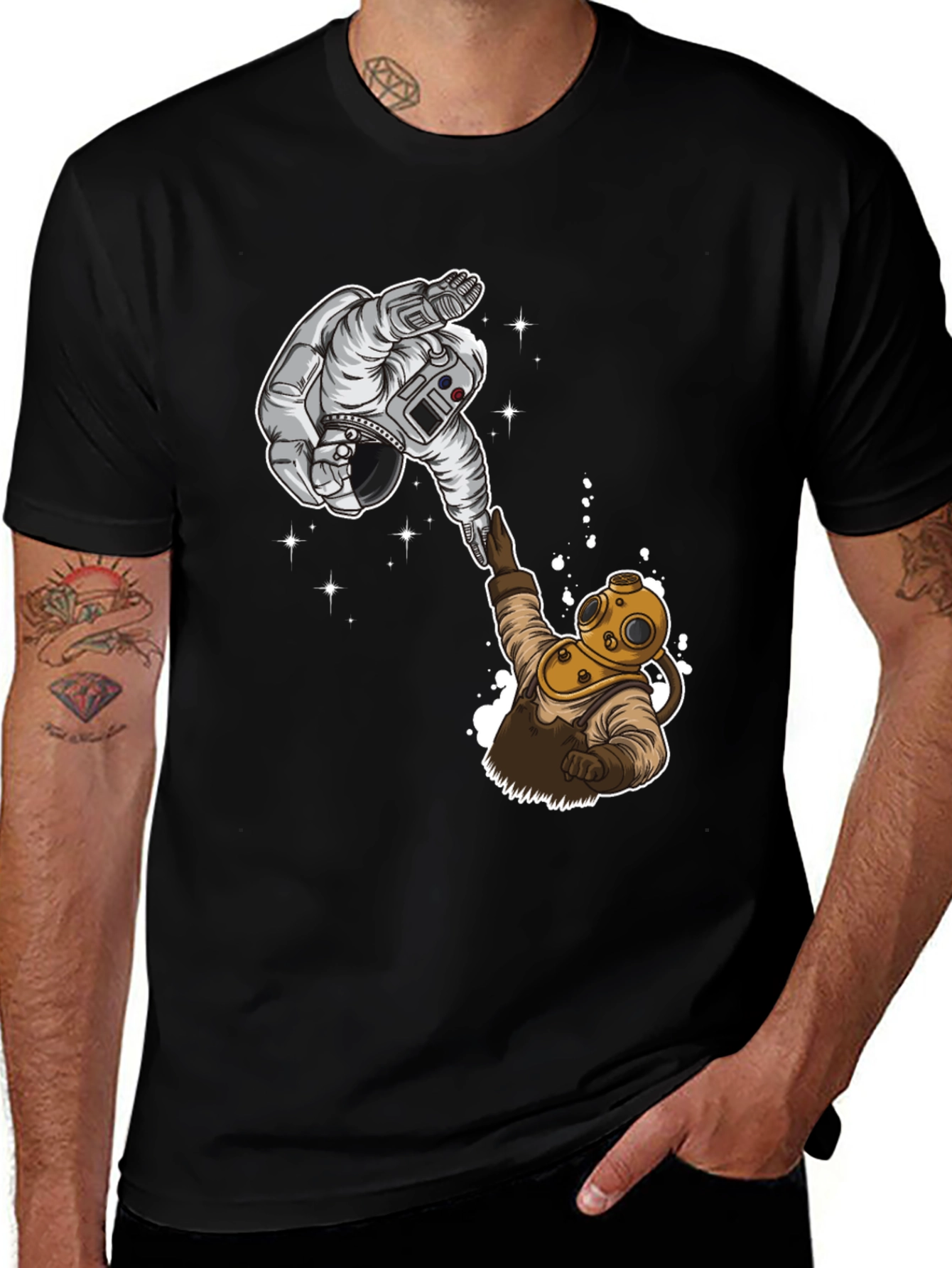 Black Astronaut & Diver T-Shirt - Space & Ocean United main image