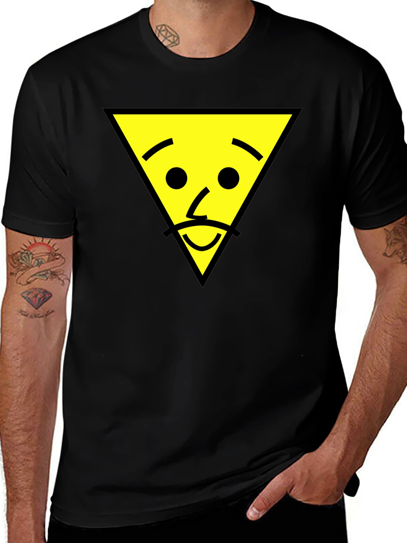 Variant 14 of Triangle Face Graphic Tee - Black Cotton T-Shirt