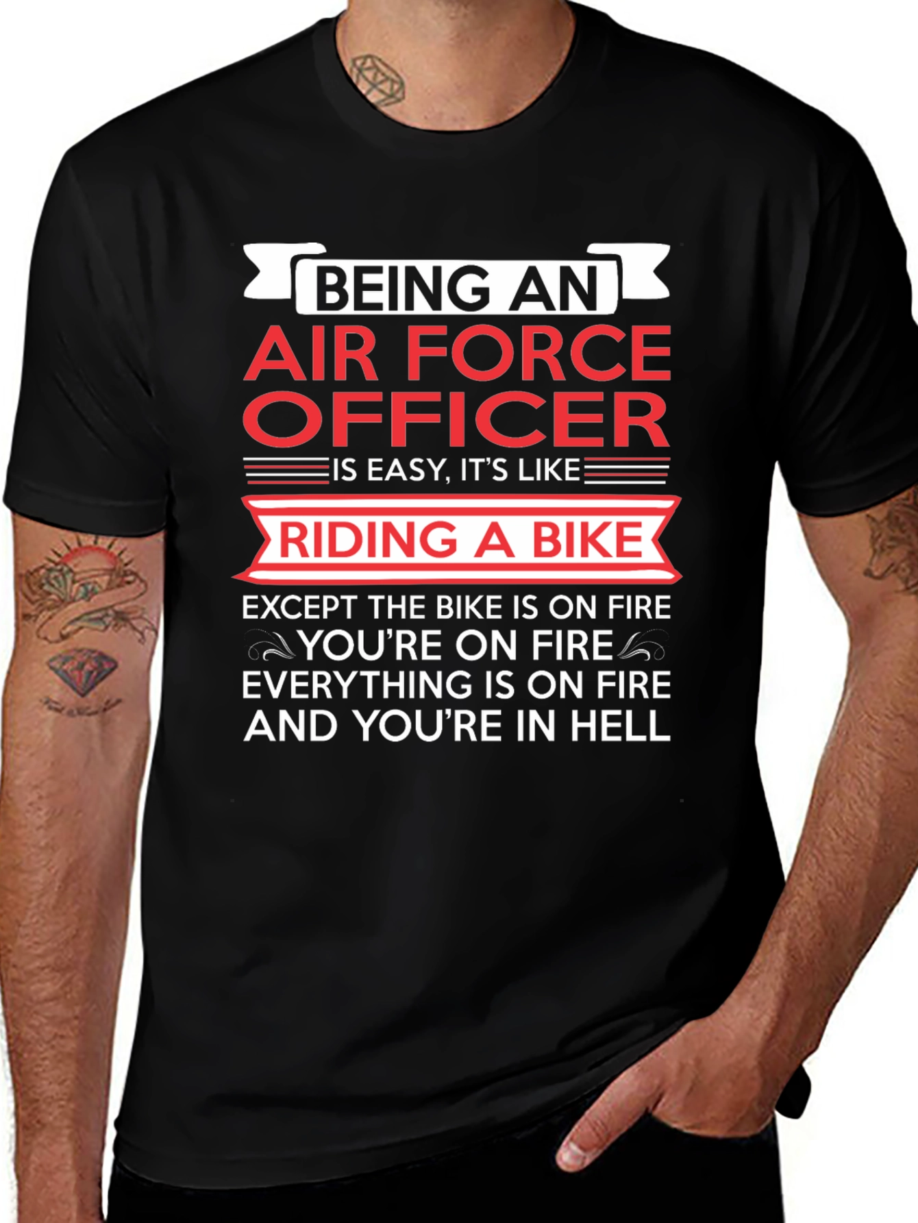 Air Force Officer Funny T-Shirt - Riding A Bike In Hell