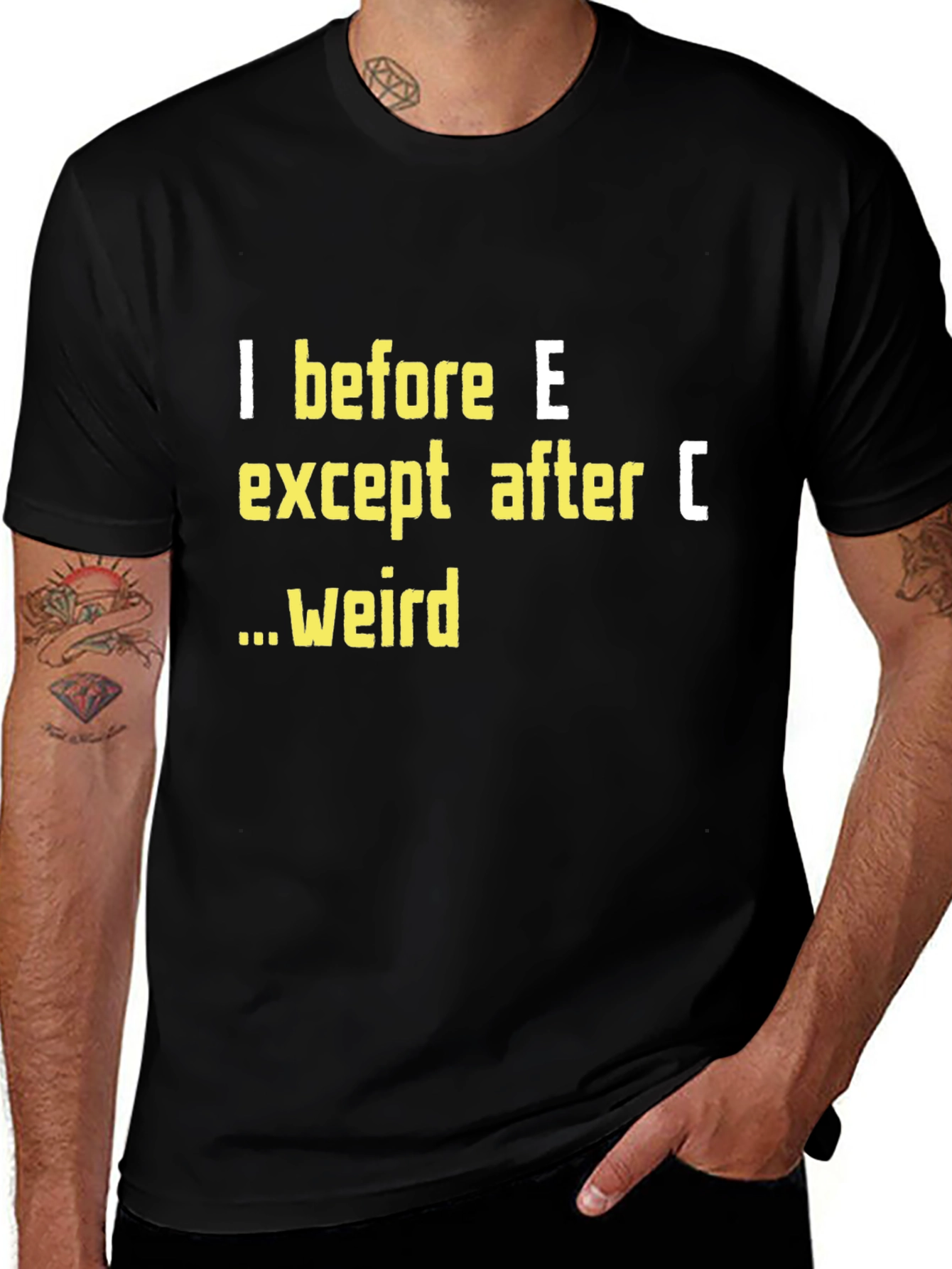 Black I Before E T-Shirt Funny Grammar Tee main image