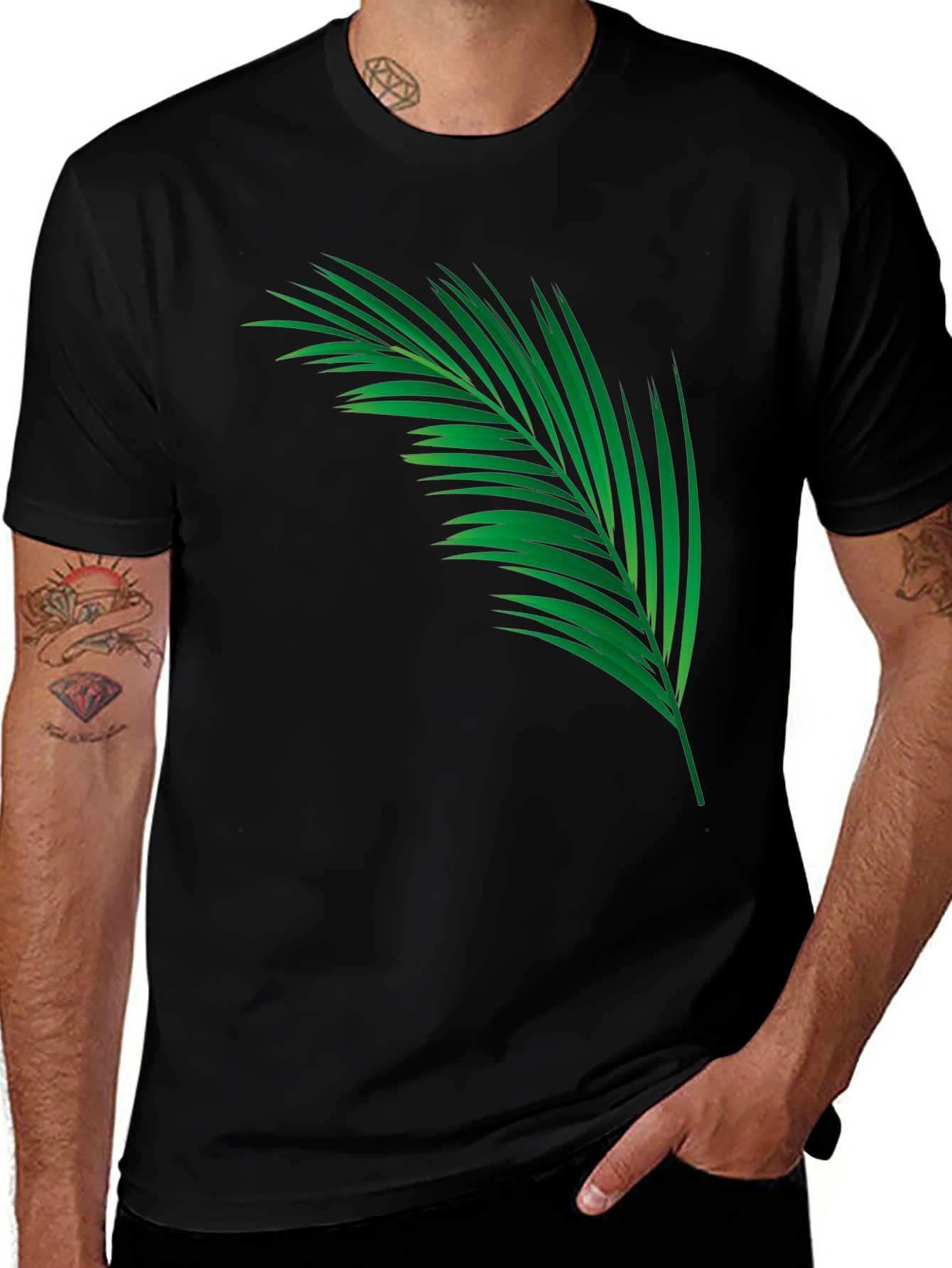 Variant 22 of Tropical Palm Leaf Graphic Black T-Shirt