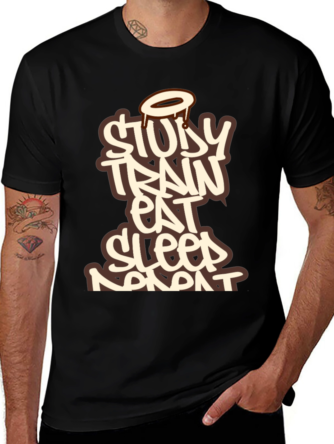 Variant 29 of Study, Train, Eat, Sleep, Repeat Black T-Shirt