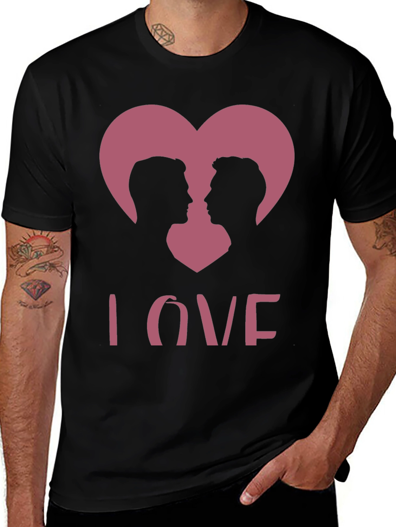Variant 30 of Love Wins T-Shirt - Men's Black Tee with Heart Design