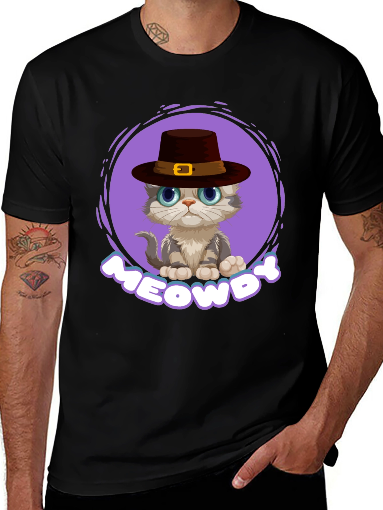 Variant 6 of Meowdy Cat T-Shirt - Cute Thanksgiving Kitten Tee