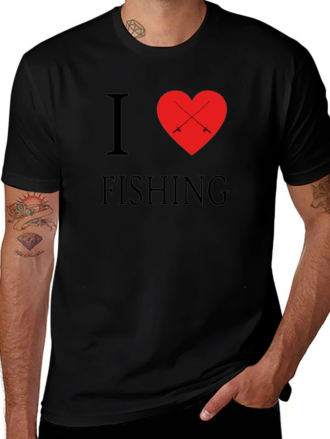 Variant 29 of I Love Fishing T-Shirt - Black, Crew Neck, Graphic Tee