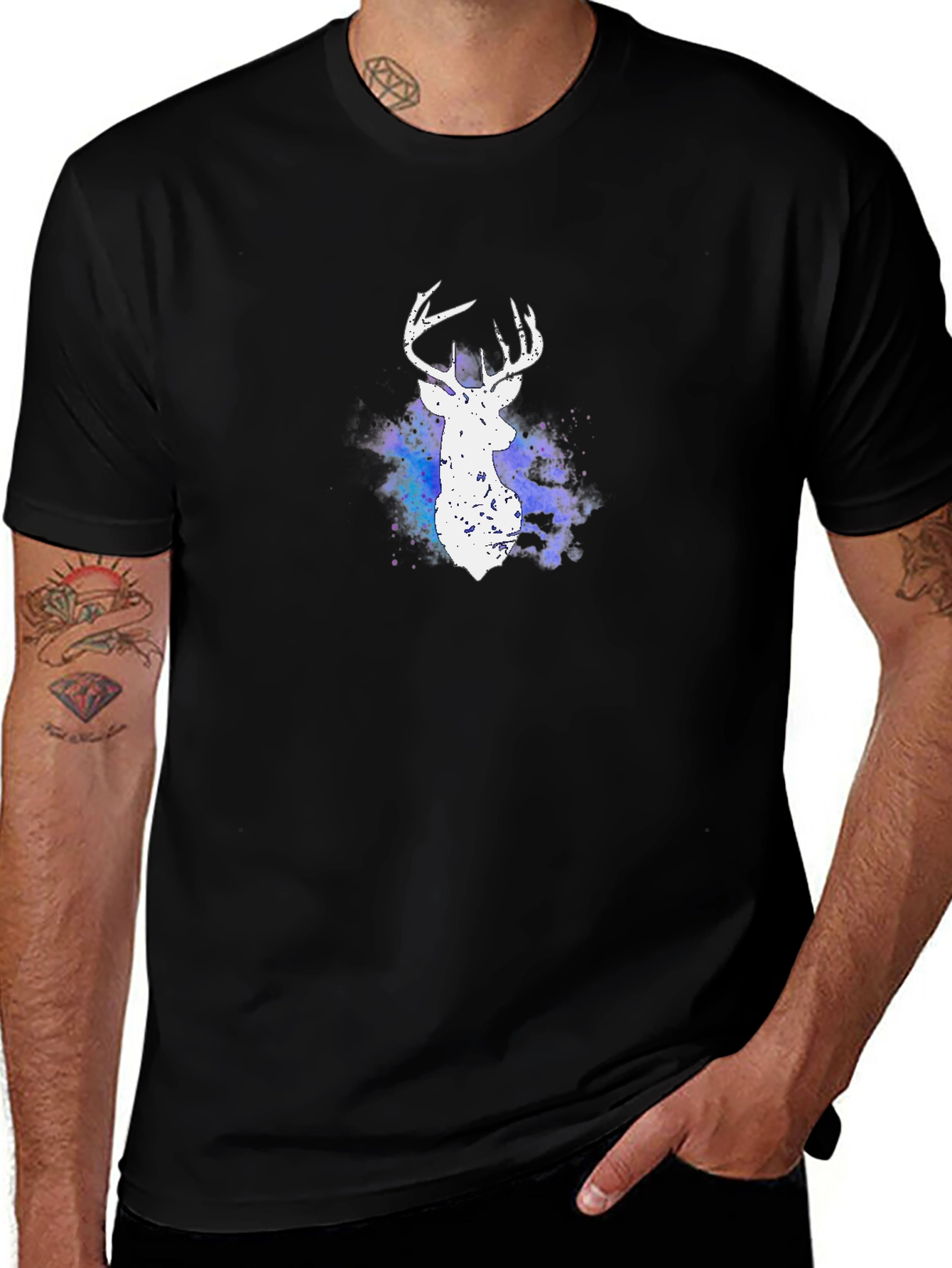 Variant 5 of Deer Head Graphic T-Shirt - Black Cotton Tee