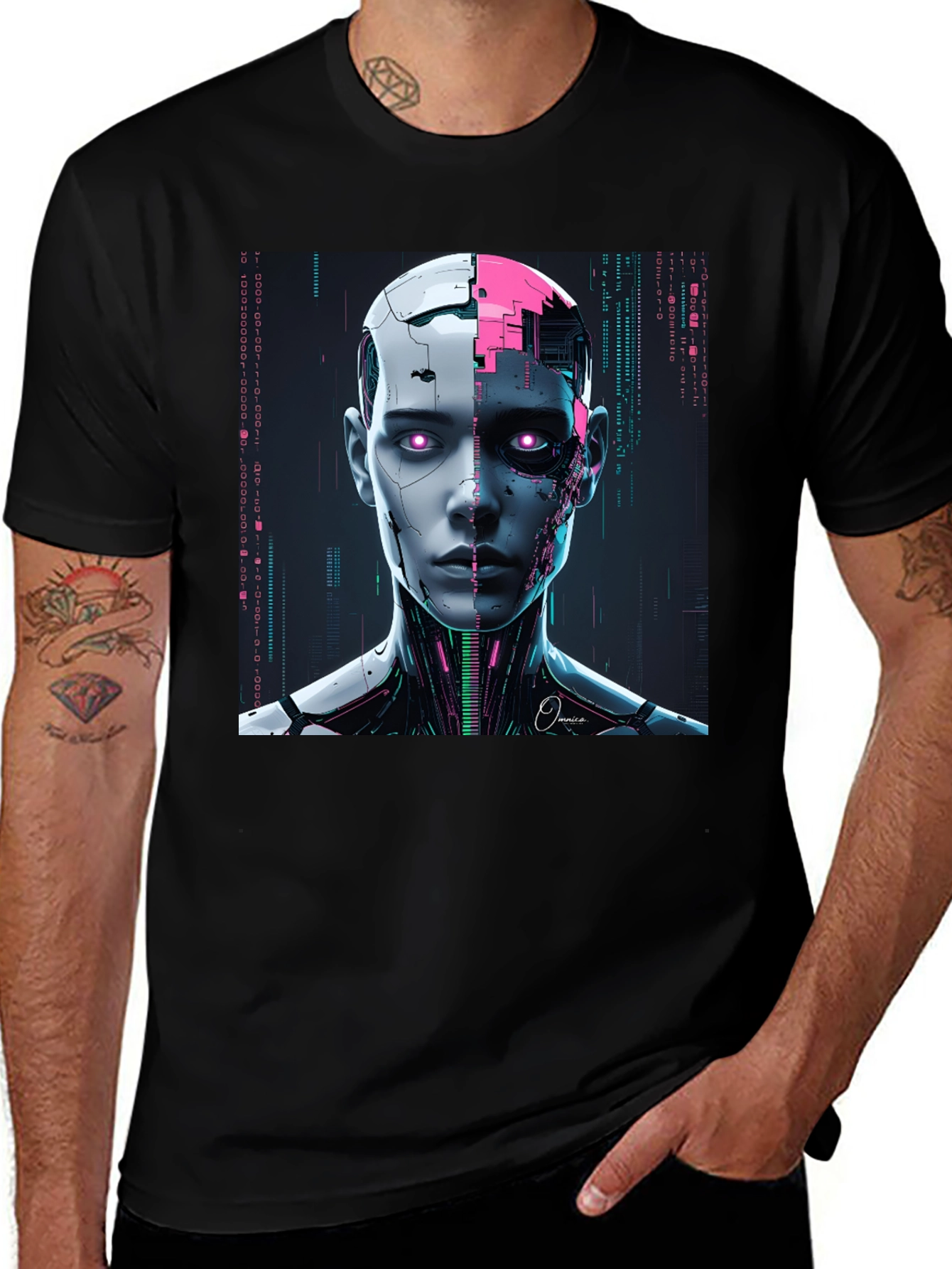 Variant 6 of Futuristic Robot Head Graphic Tee