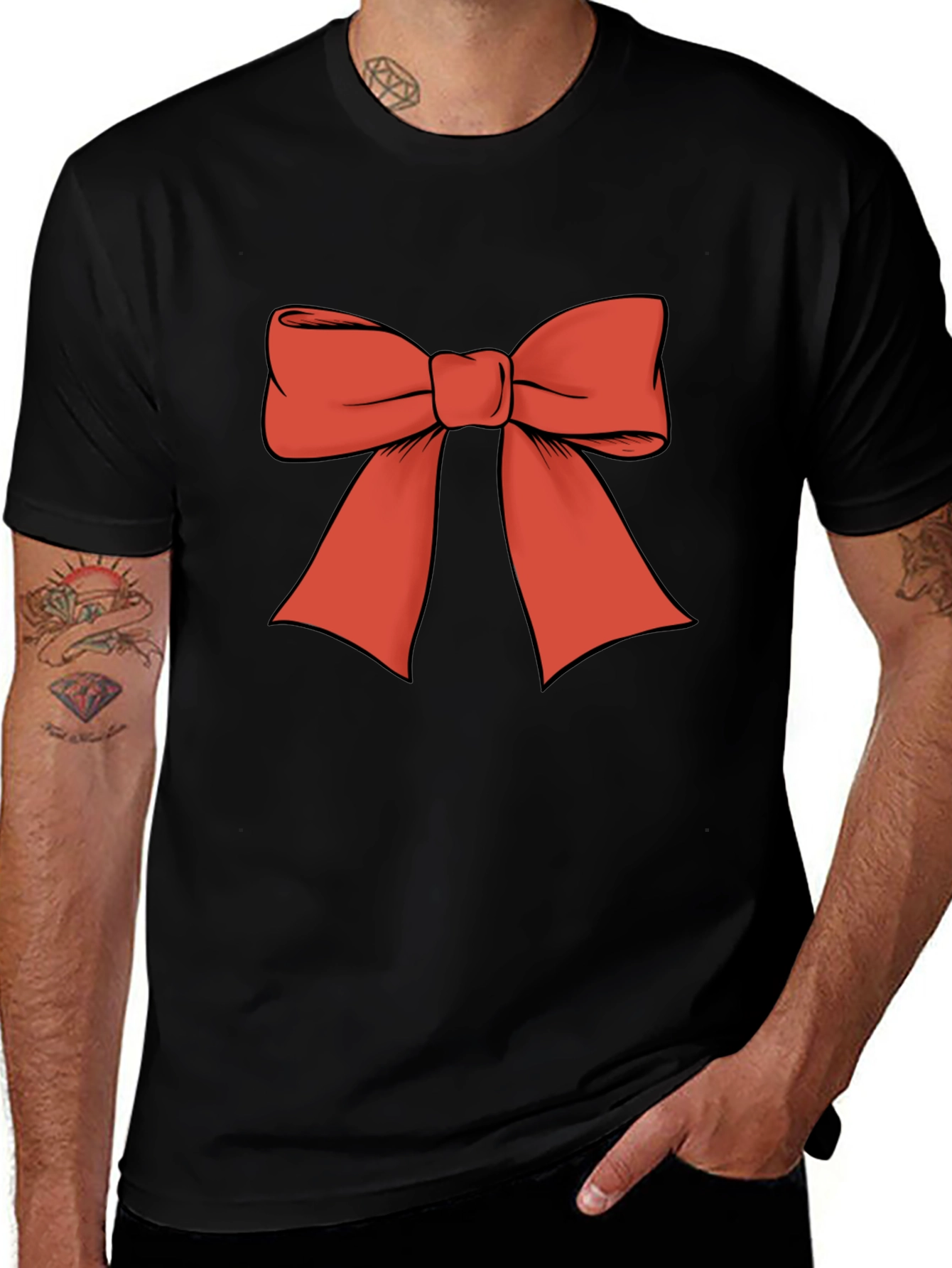 Festive Red Bow Graphic Tee - Holiday Spirit