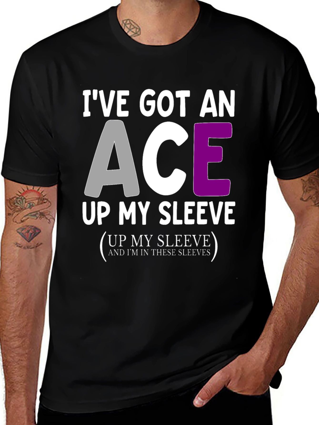 Variant 10 of Asexual Pride Ace Up My Sleeve Graphic Tee