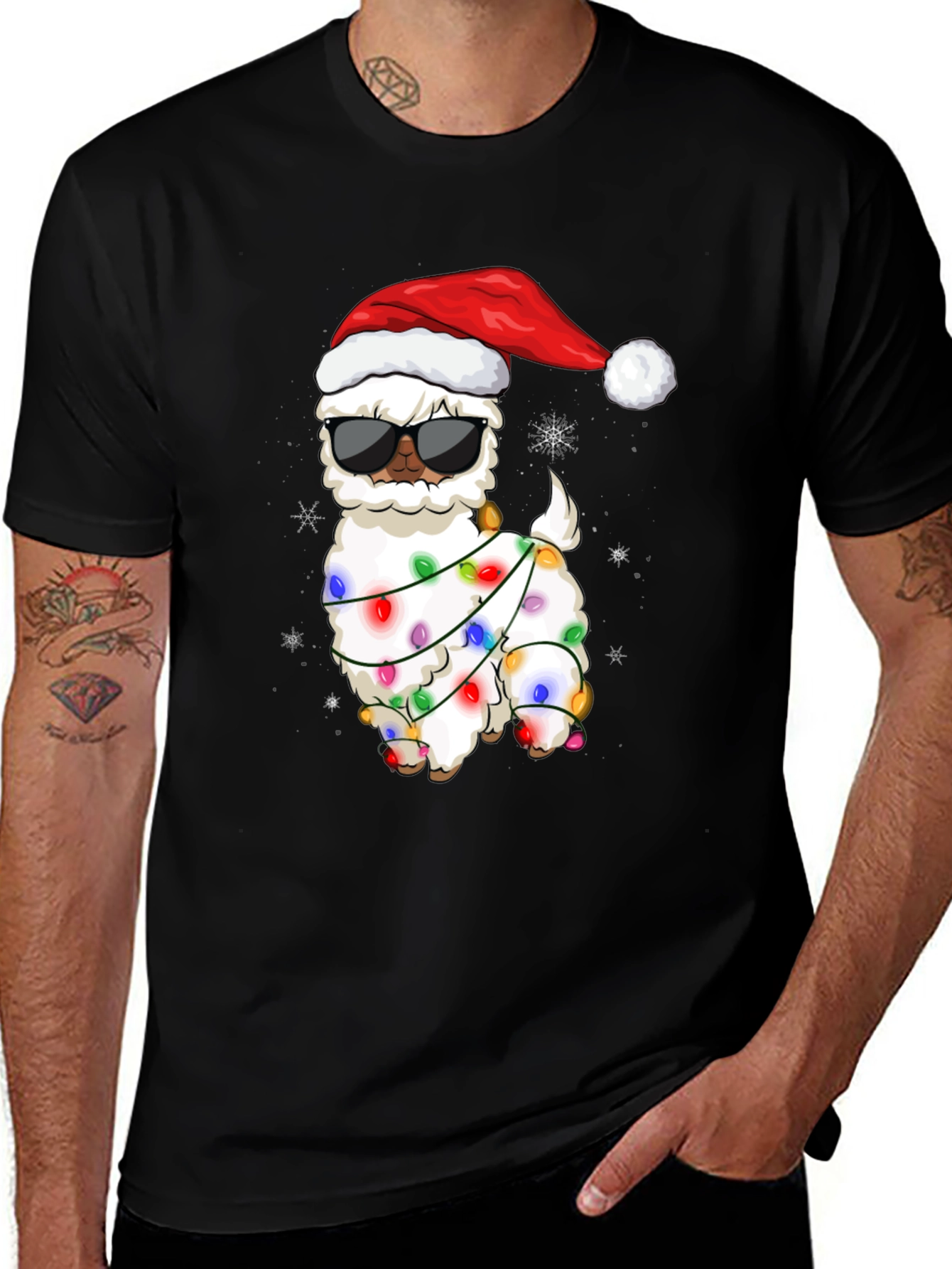 Variant 26 of Festive Llama in Santa Hat T-Shirt