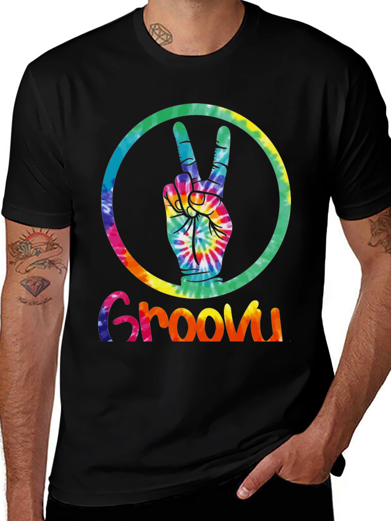 Variant 21 of Groovy Tie-Dye Peace Sign T-Shirt