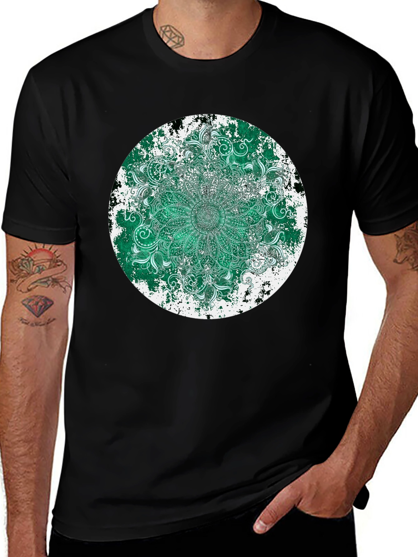 Variant 4 of Emerald Mandala Men's Black T-Shirt