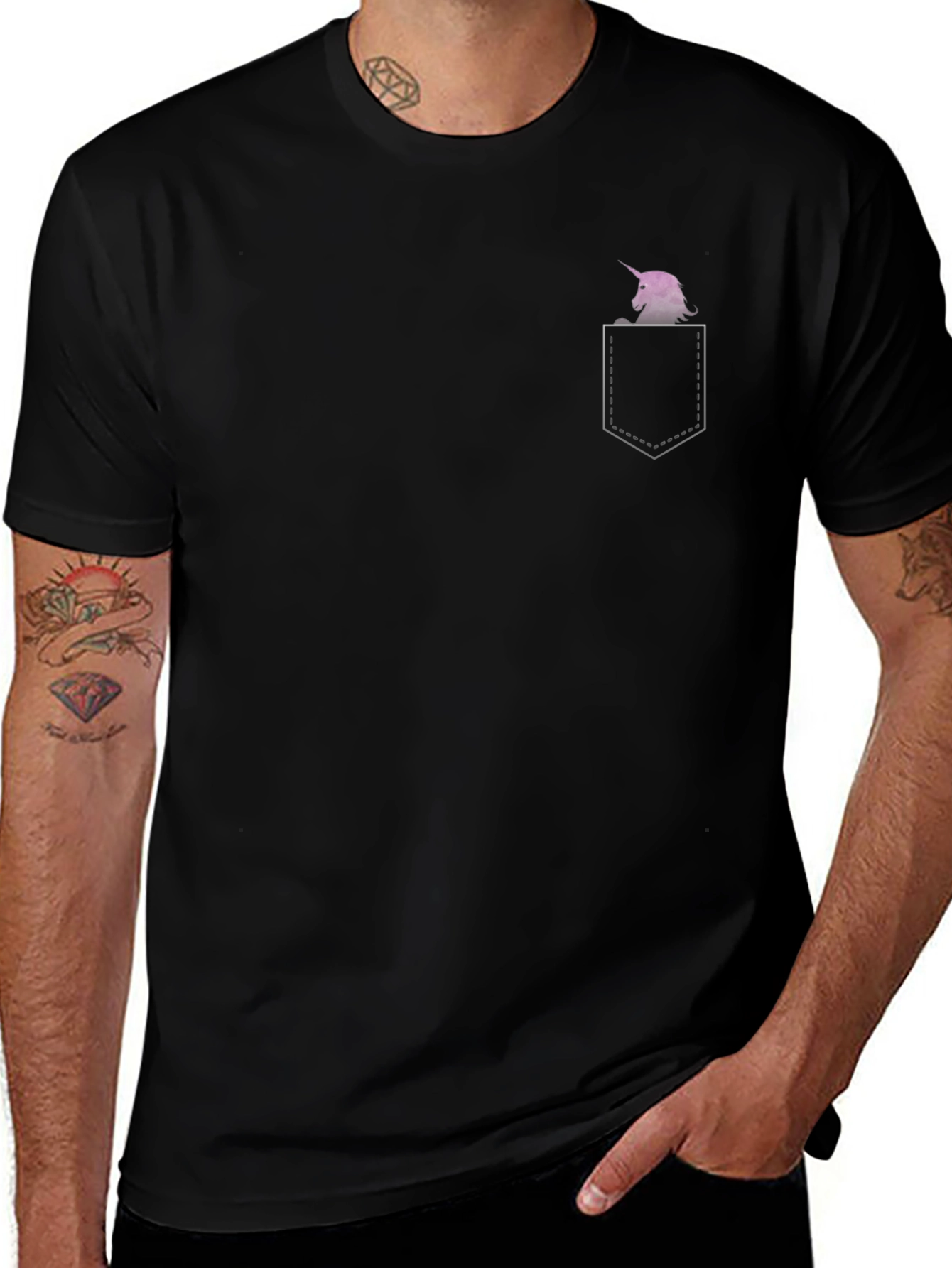 Variant 20 of Unicorn Pocket T-Shirt - Black Cotton Tee