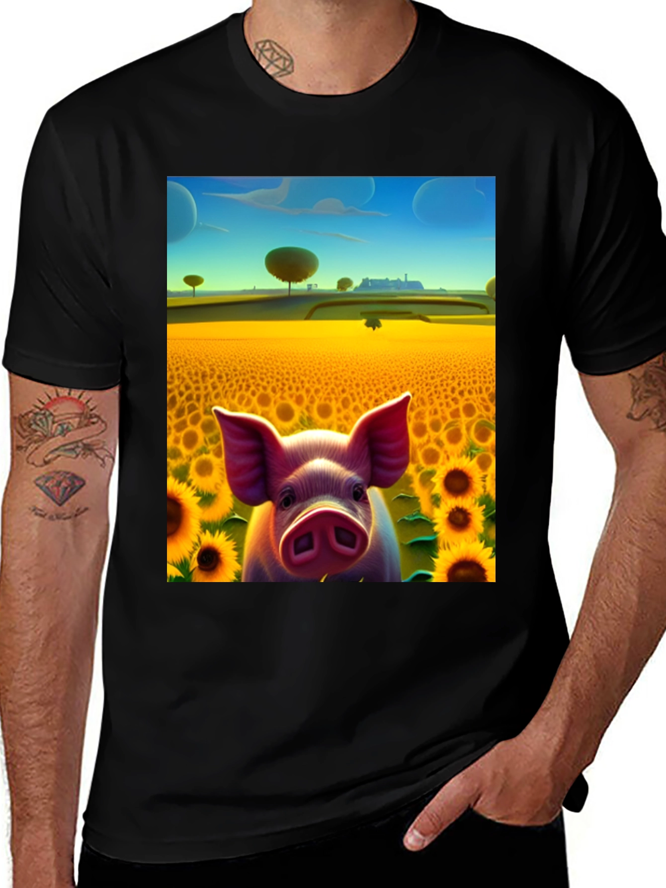Variant 23 of Pig in Sunflower Field Graphic Tee