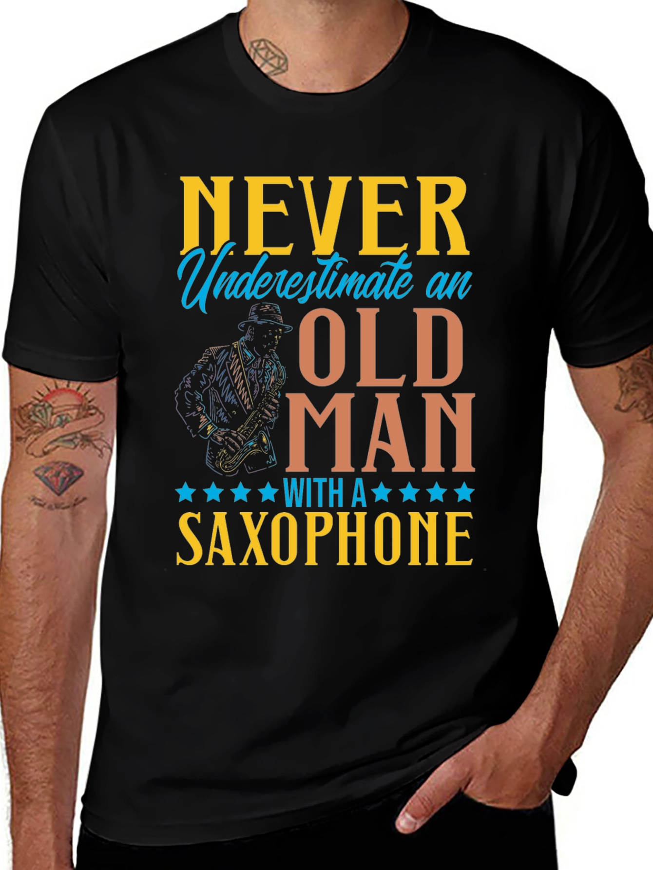 Variant 6 of Never Underestimate Old Man Saxophone T-Shirt