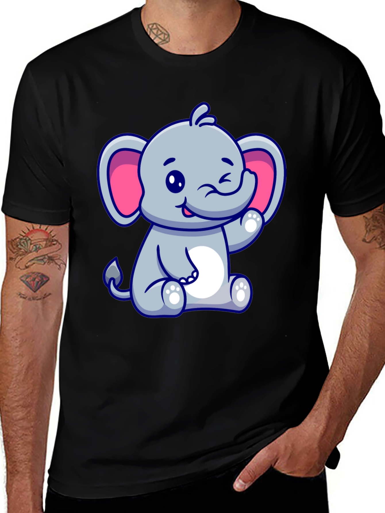 Variant 17 of Cute Cartoon Elephant Graphic Tee - Stylish & Fun!
