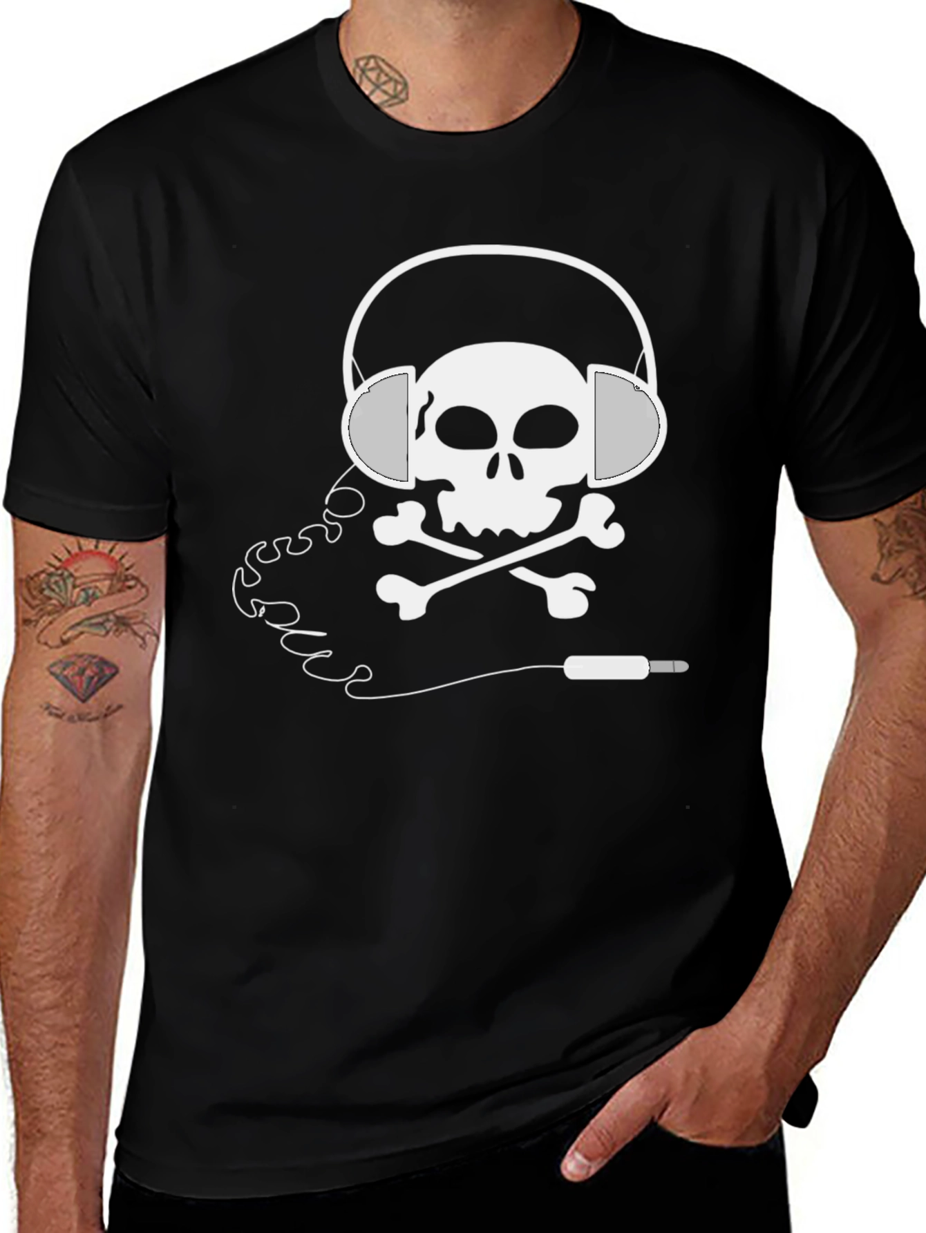 Variant 24 of Skull Headphones T-Shirt - Black Graphic Tee
