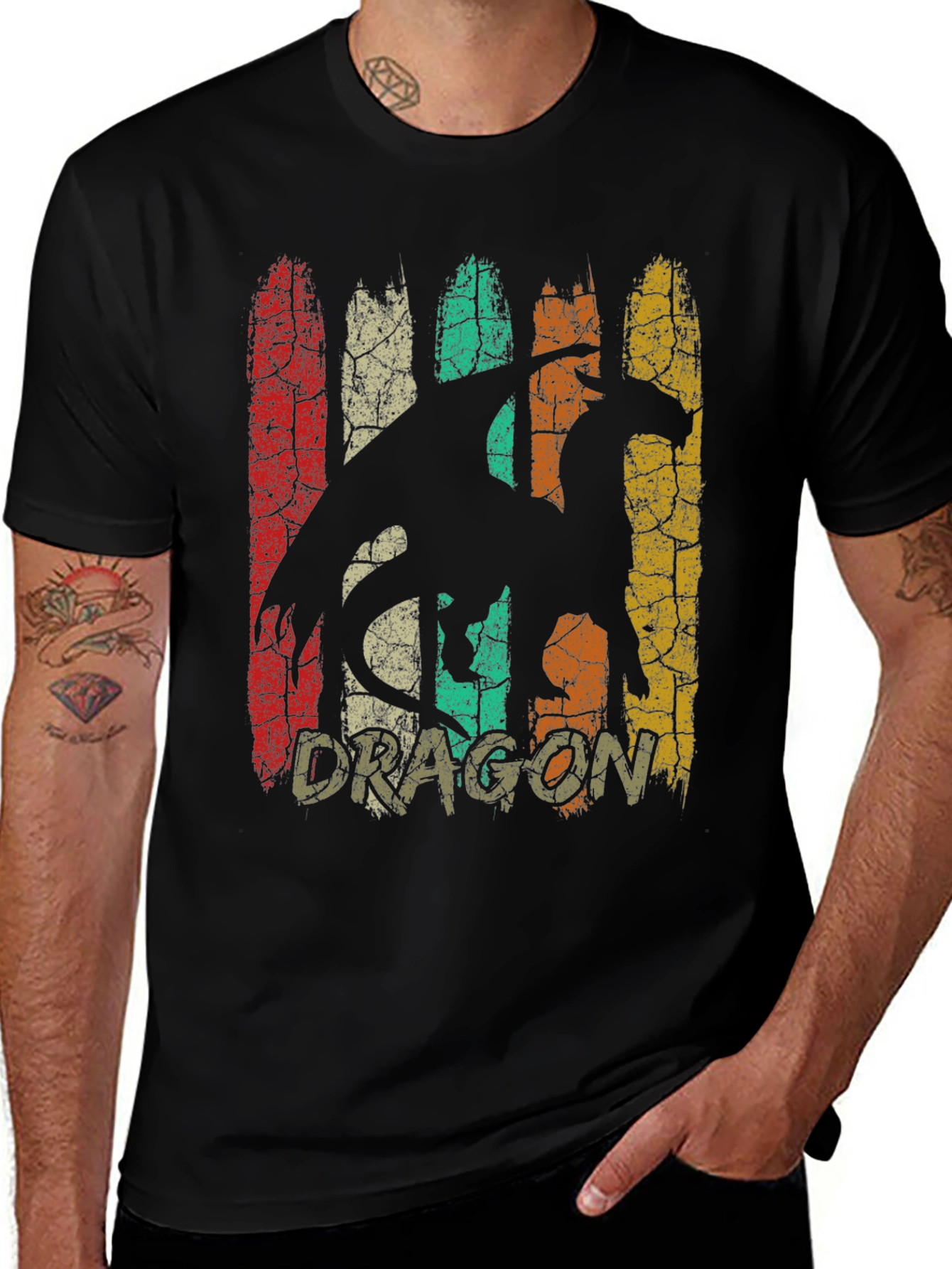 Variant 27 of Retro Dragon Graphic Tee - Distressed Vintage Style T-Shirt
