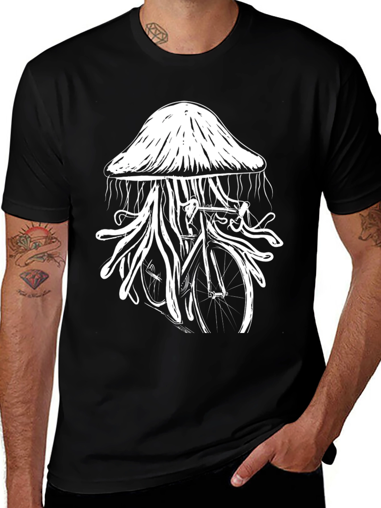 Variant 9 of Jellyfish Bicycle Graphic T-Shirt - Unique Black Tee
