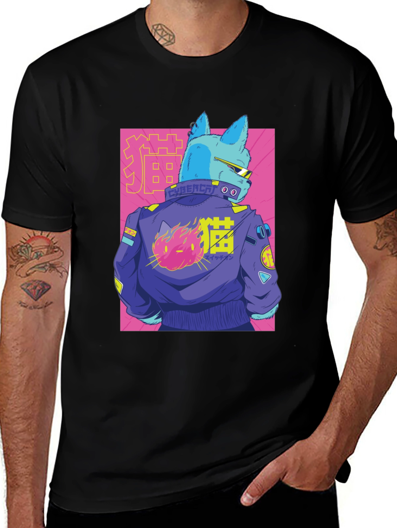Cybercat Graphic Tee - Stylish Anime T-Shirt