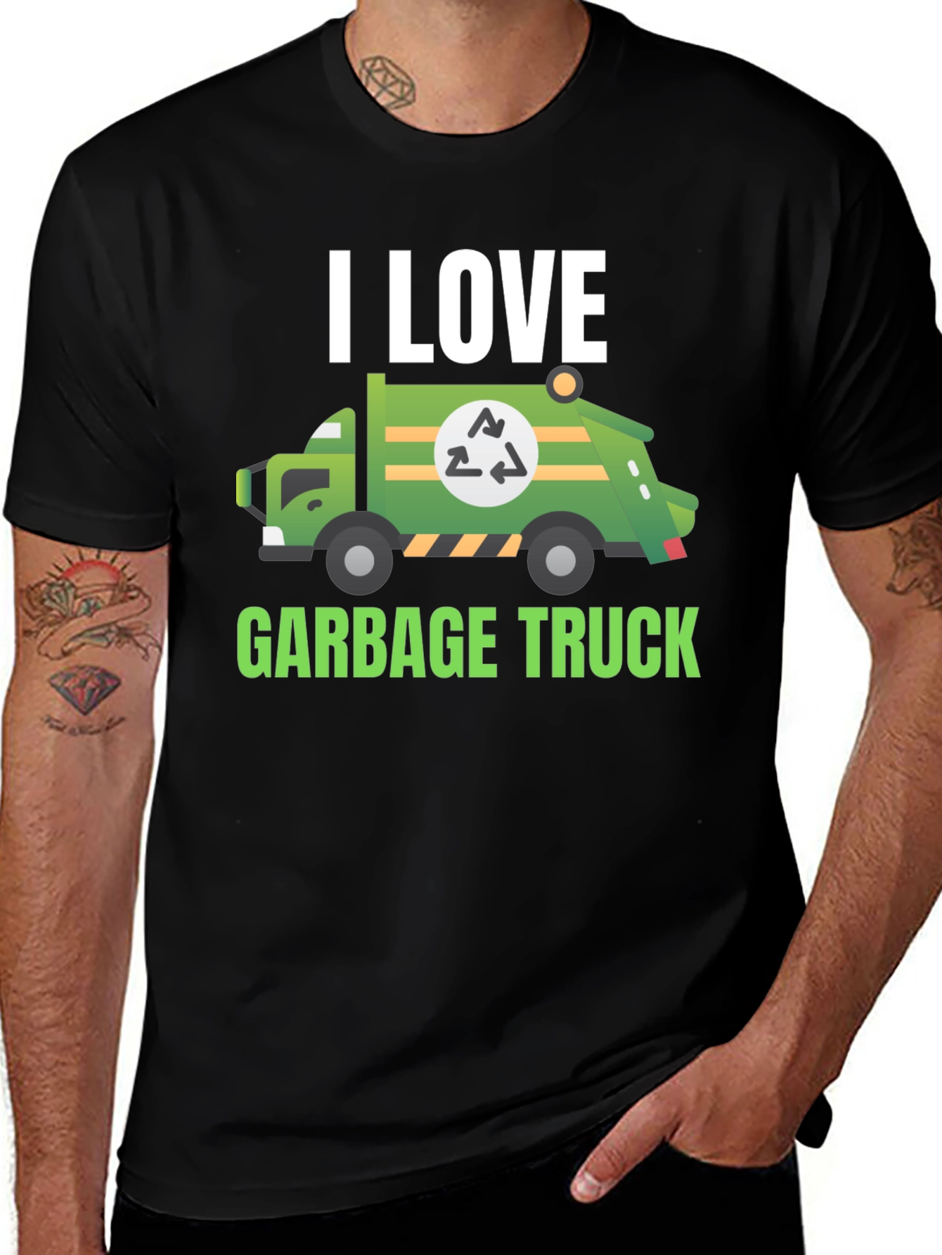 I Love Garbage Truck T-Shirt - Black Cotton Tee