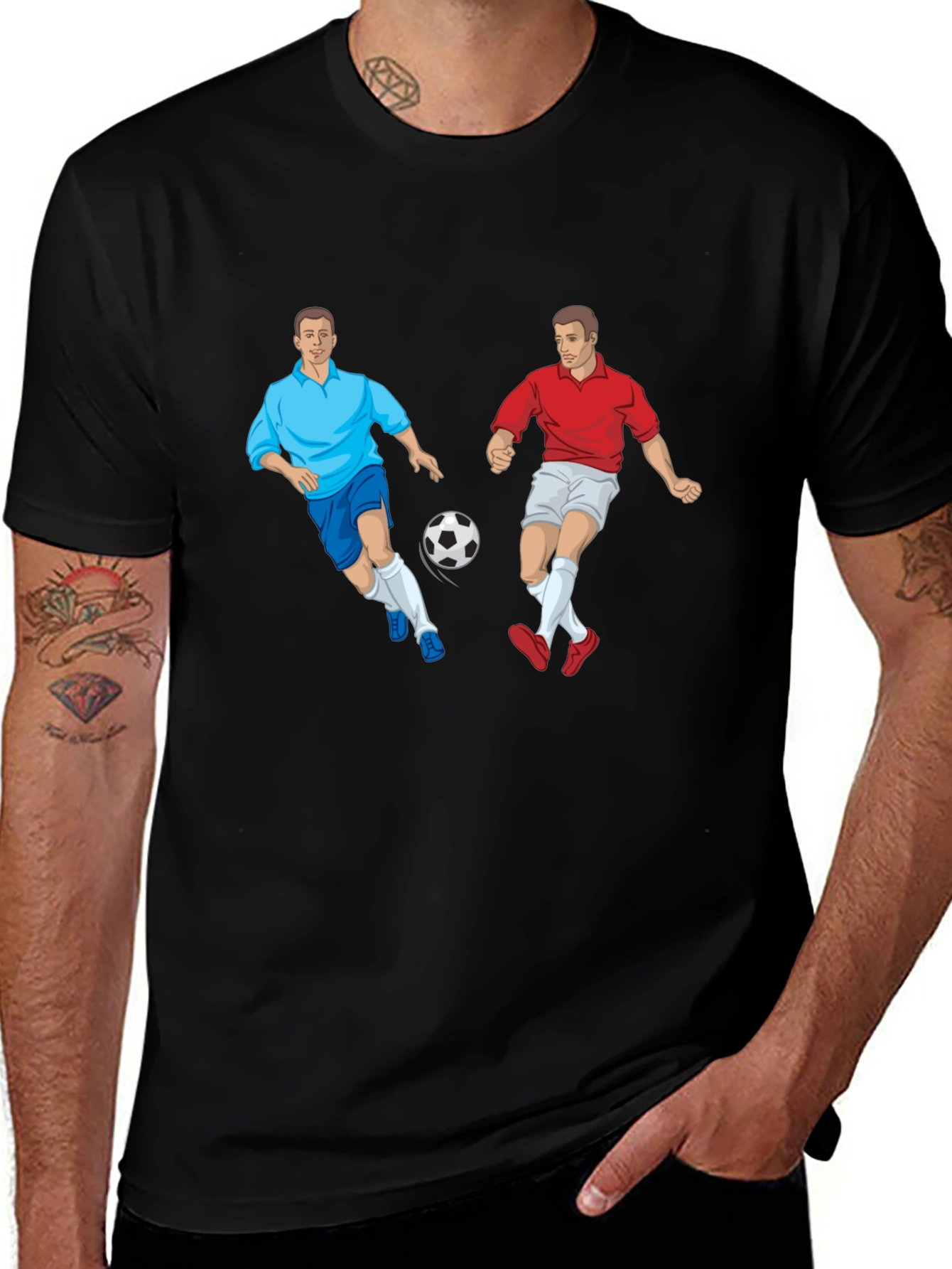 Variant 24 of Soccer Players Graphic Black T-Shirt