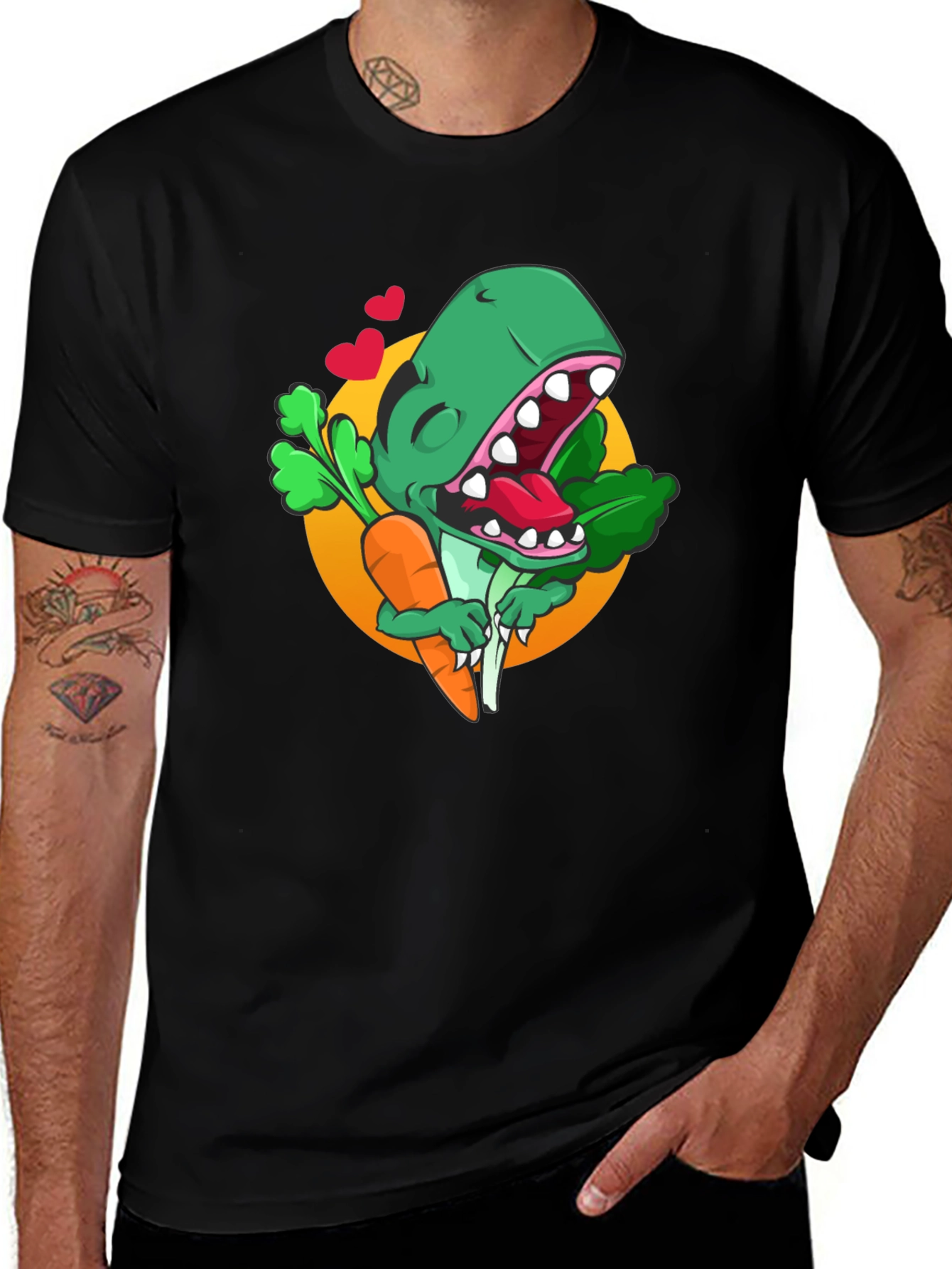 Variant 4 of Dino Loves Carrots Black T-Shirt