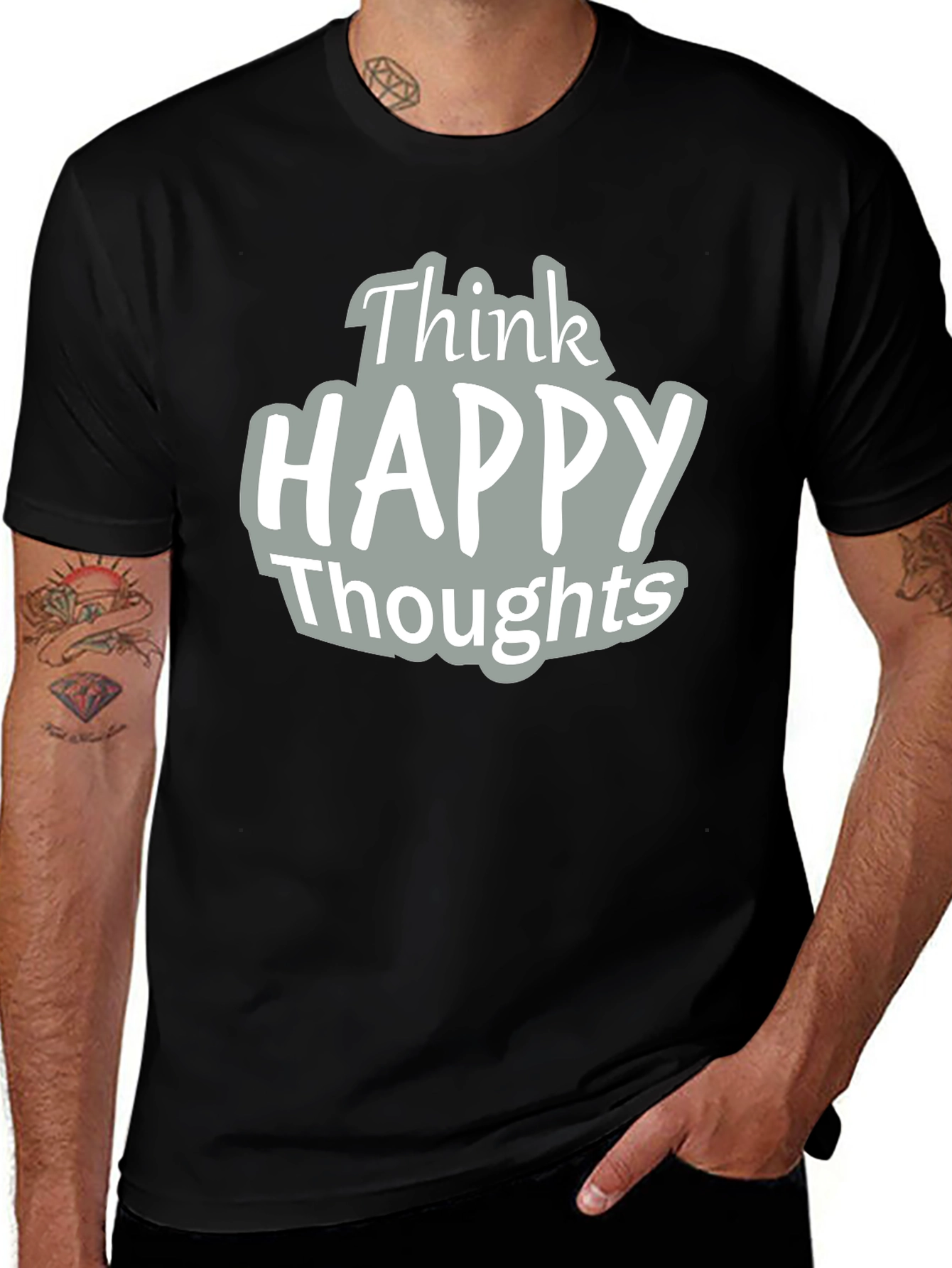 Variant 10 of Think Happy Thoughts Graphic Tee - Black