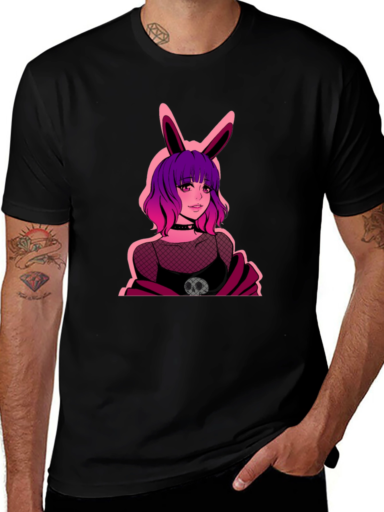 Variant 4 of Goth Anime Bunny Girl Graphic Tee
