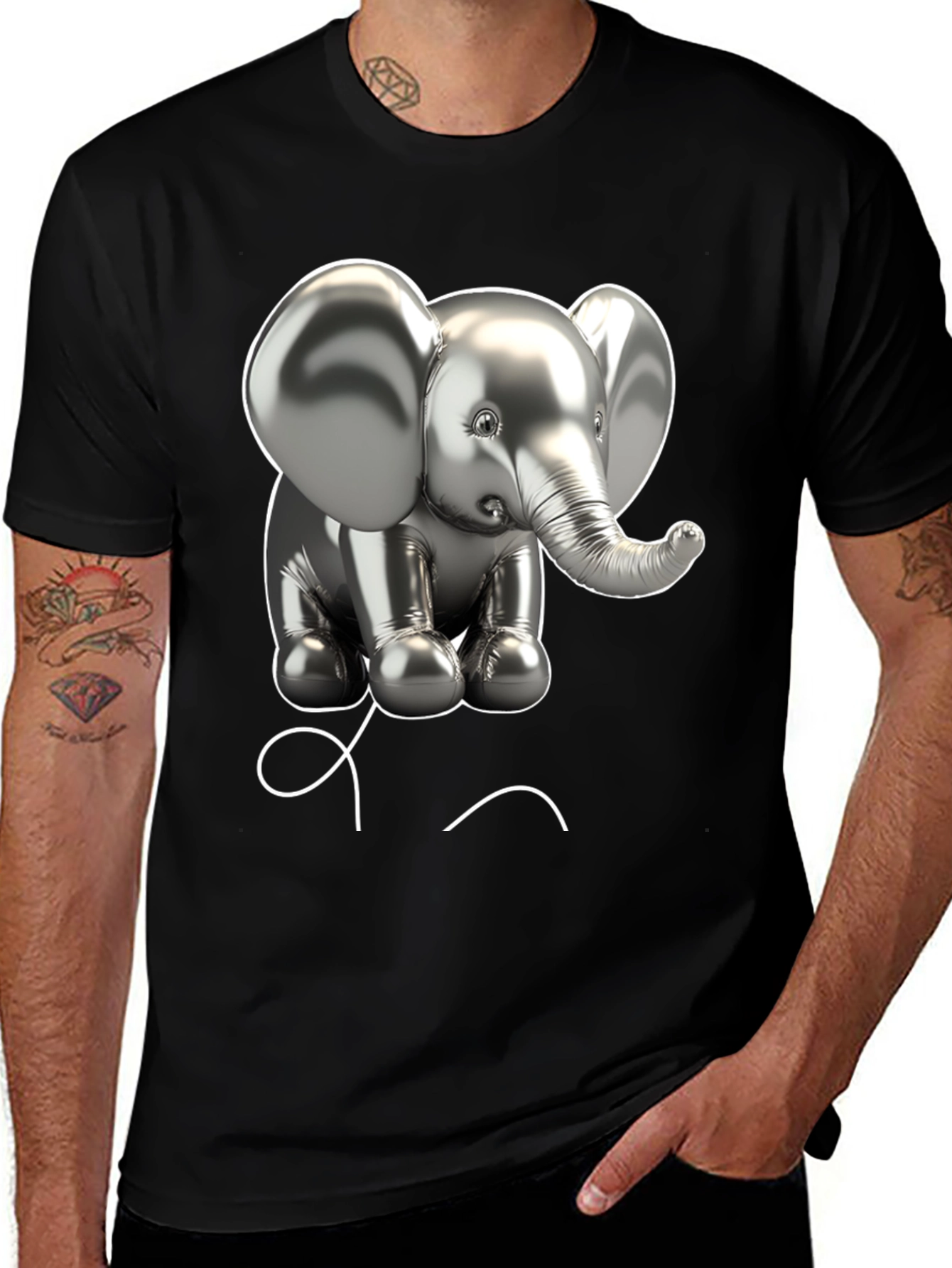 Variant 25 of Elephant Balloon Graphic Tee - Black Cotton T-Shirt