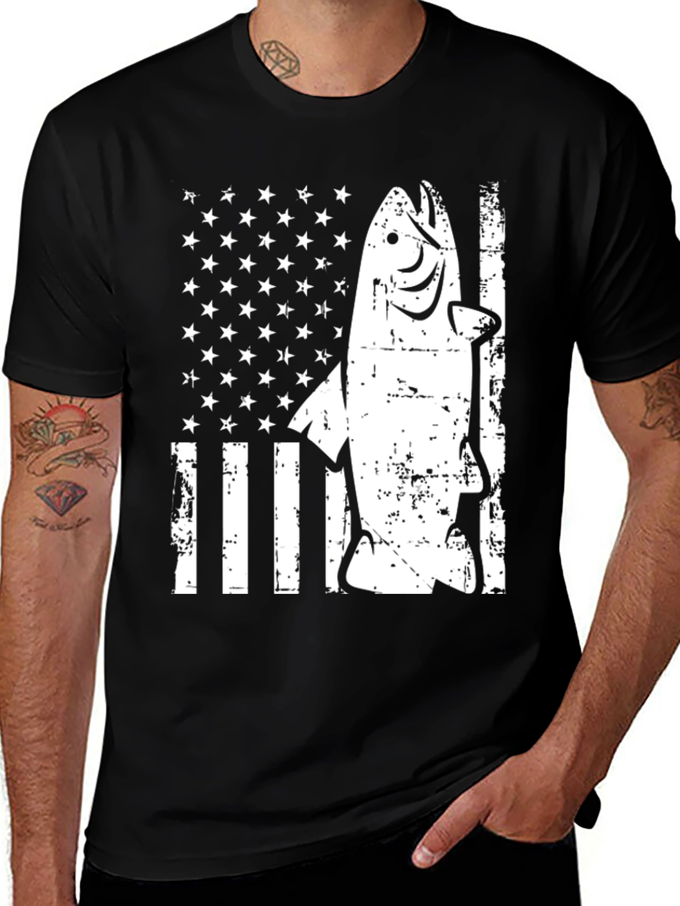 Variant 5 of American Flag Fish Graphic T-Shirt