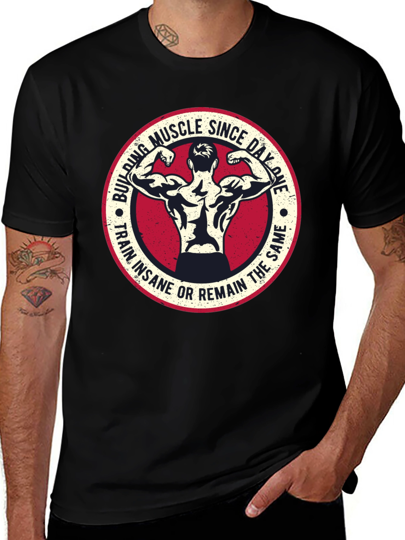Variant 15 of Muscle Building T-Shirt: Train Insane or Remain